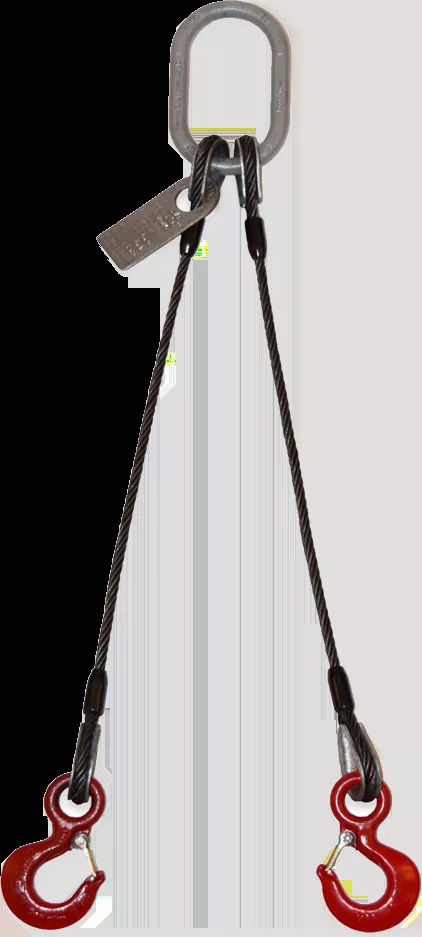 1/2" x 10' Double Leg Wire Rope Lifting Sling with 3/8" Hooks and Safety Latch