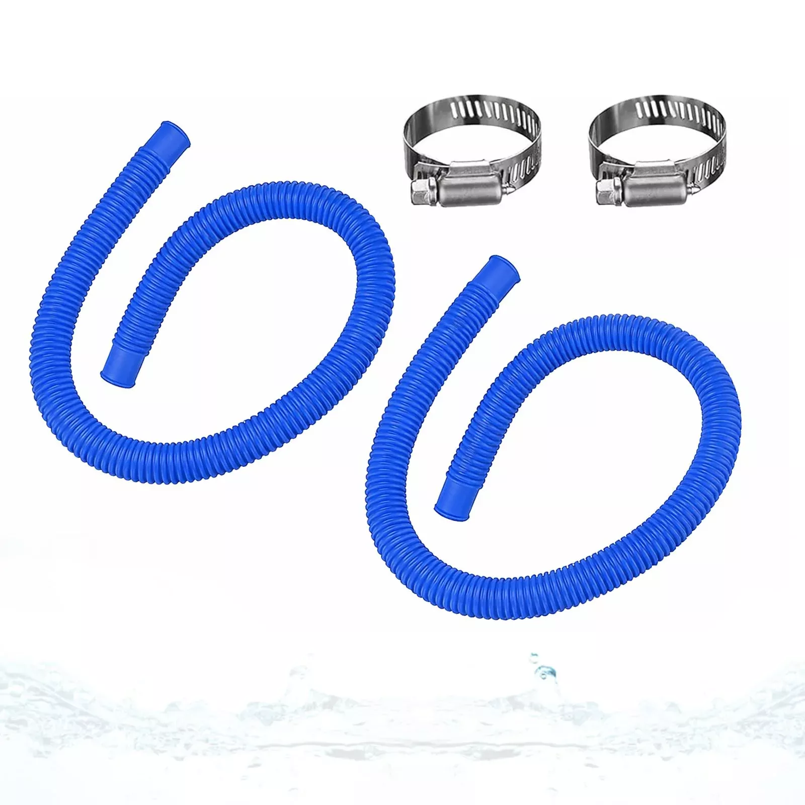1.5” x 41” Pool Pump Replacement Hose, 2-Pack Above-Ground Pool Hoses with 4 Stainless Steel Clamps, Compatible with Intex, Coleman, Summer Waves Pool Pumps & Filters (2 PACK White)