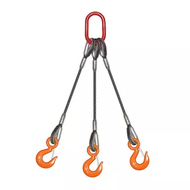 1" x 20 ft BLP-300 3-Leg Wire Rope Bridle Sling - 52000 lbs WLL