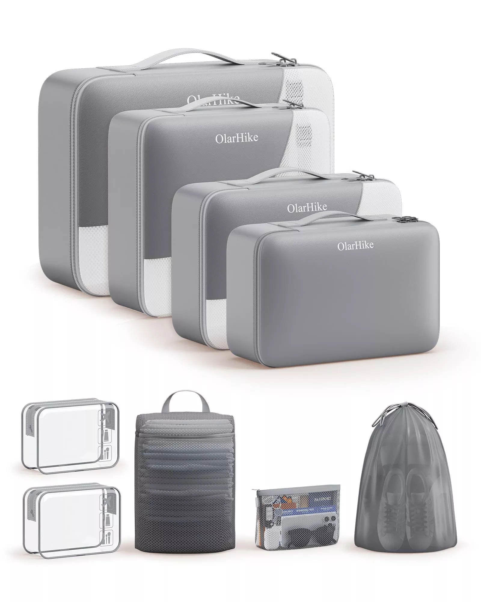 11 Set/ 9 Set Packing Cubes for Travel,Gifts for Women Mom Kids,TSA Approved Bags for Makeup, Cosmetic, Toiletry, Organizers for Suitcase Carry On, Cruise Essentials Airplane Accessories, Grey