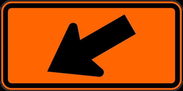 12" x 24" Orange Hi-Intensity Reflective Aluminum Sign - Downward Diagonal Arrow (Left)