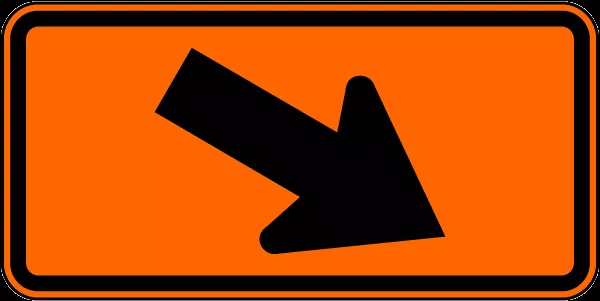 12" x 24" Orange Hi-Intensity Reflective Aluminum Sign - Downward Diagonal Arrow (Right)