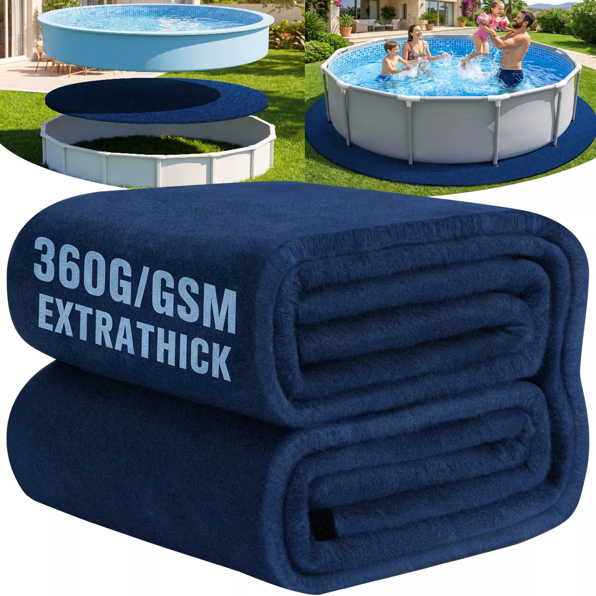 15FT Round Heavy Duty Pool Liner Pad Above Ground,[2026 New Pool Pad 360G /M² Thicker]Under Pool Padding,Pool Mats for Pool Bottom,Above Ground Pool Underlayment,Prevents Puncture&Extends Liner Life