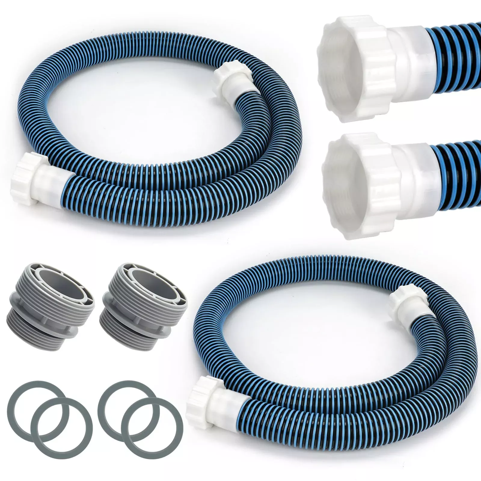2 Pack 2026 Upgrade EVA Pool Hose with 40mm Hose to 1 1 /2 Inch Inlet /Outlet Adapter Conversions for Above Ground Pools 6ft Long Swimming Pools Replacement Filter Hoses for Pool Pumps(Blue)
