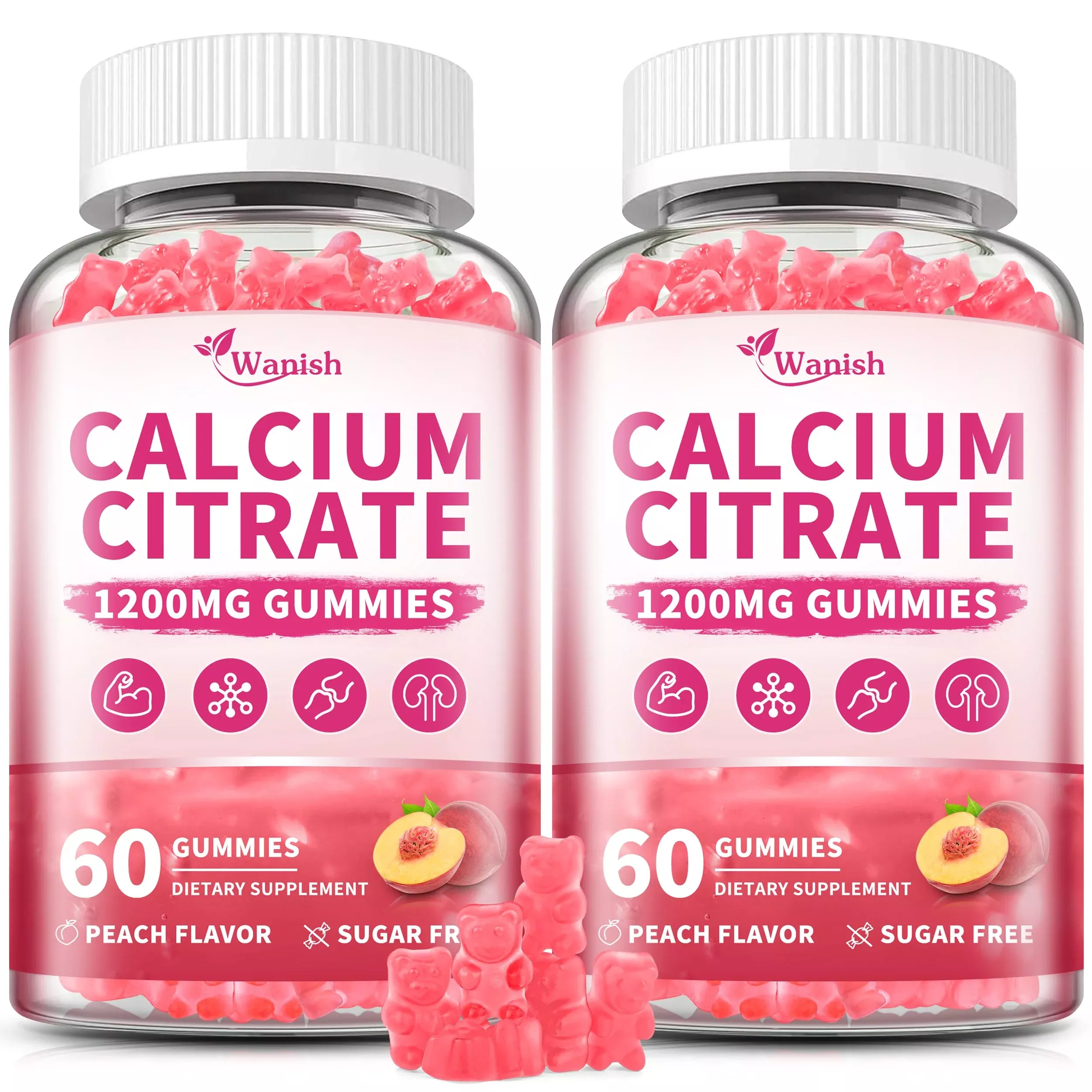 (2 Pack) Calcium Citrate 1200 mg Gummies Supplements for Women & Men,Pure Calcium Citrate Gummies for Bone, Muscle & Immune Support - Easy to Digest, Sugar Free,Vegan,Peach Flavor,60 Day Supply