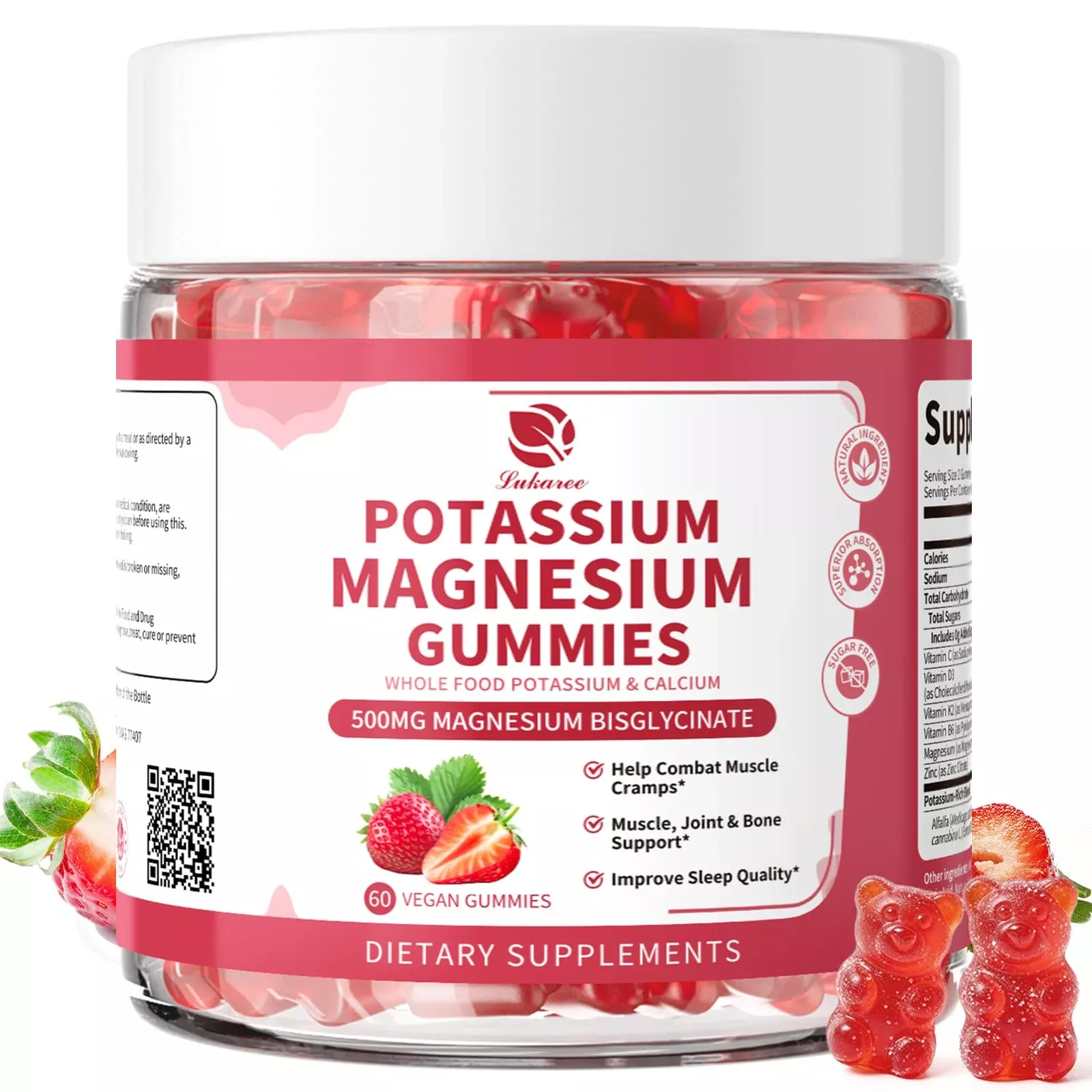 (2 Pack) Magnesium Potassium Supplement Gummies - New Formula Calm Magnesium Bisglycinate Gummies & Plant Potassium Plus Chia Seeds, B6, D3, K2 & Calcium for Sleep, Leg Cramps & Muscle -Vegan,60 Count