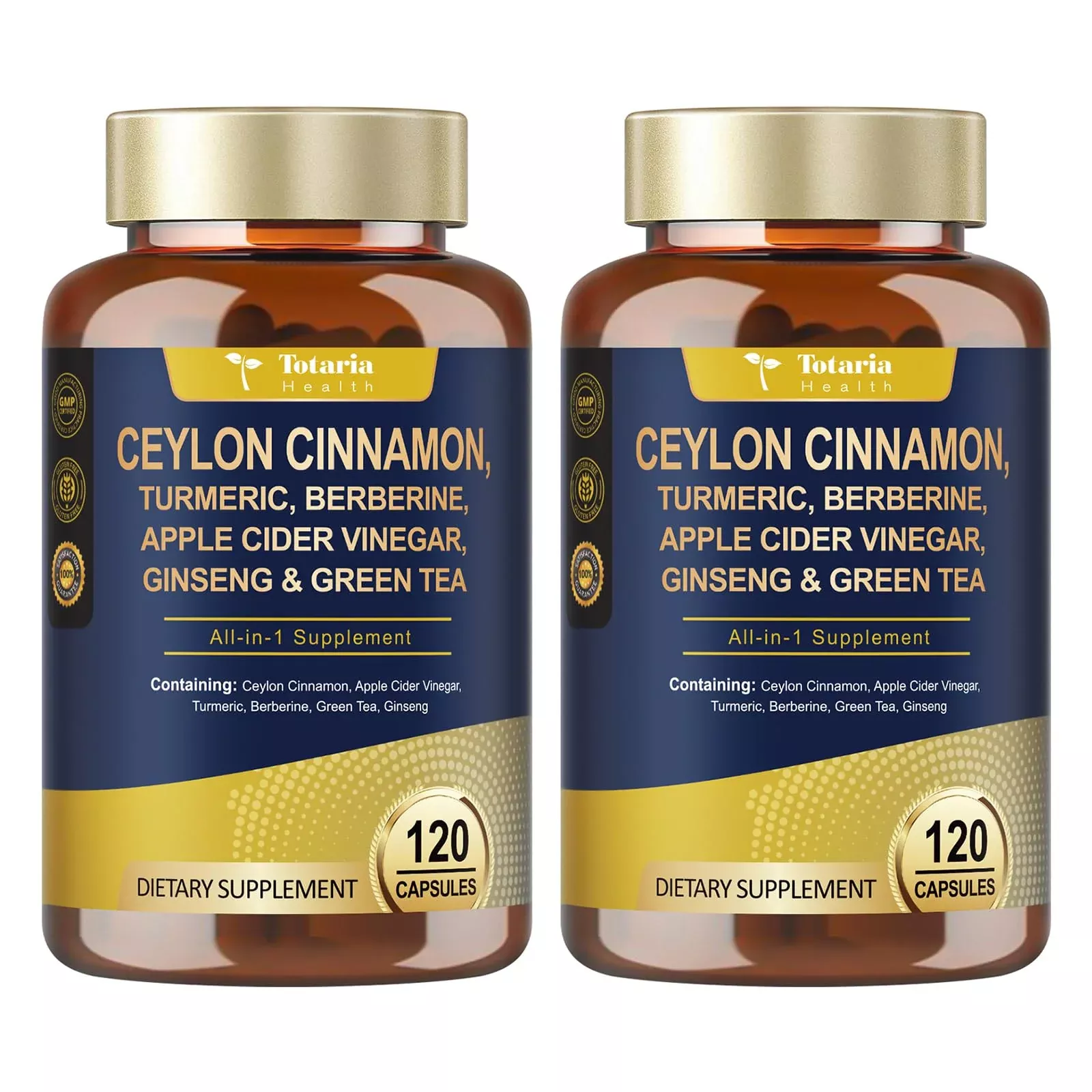 (2 Packs) 18-in-1 Organic Ceylon Cinnamon Capsules 20:1 Extract, Powerful Ceylon Cinnamon Berberine Supplement w /Apple Cider Vinegar Turmeric Bitter Melon, for Metabolism, Heart, Energy, Non-GMO