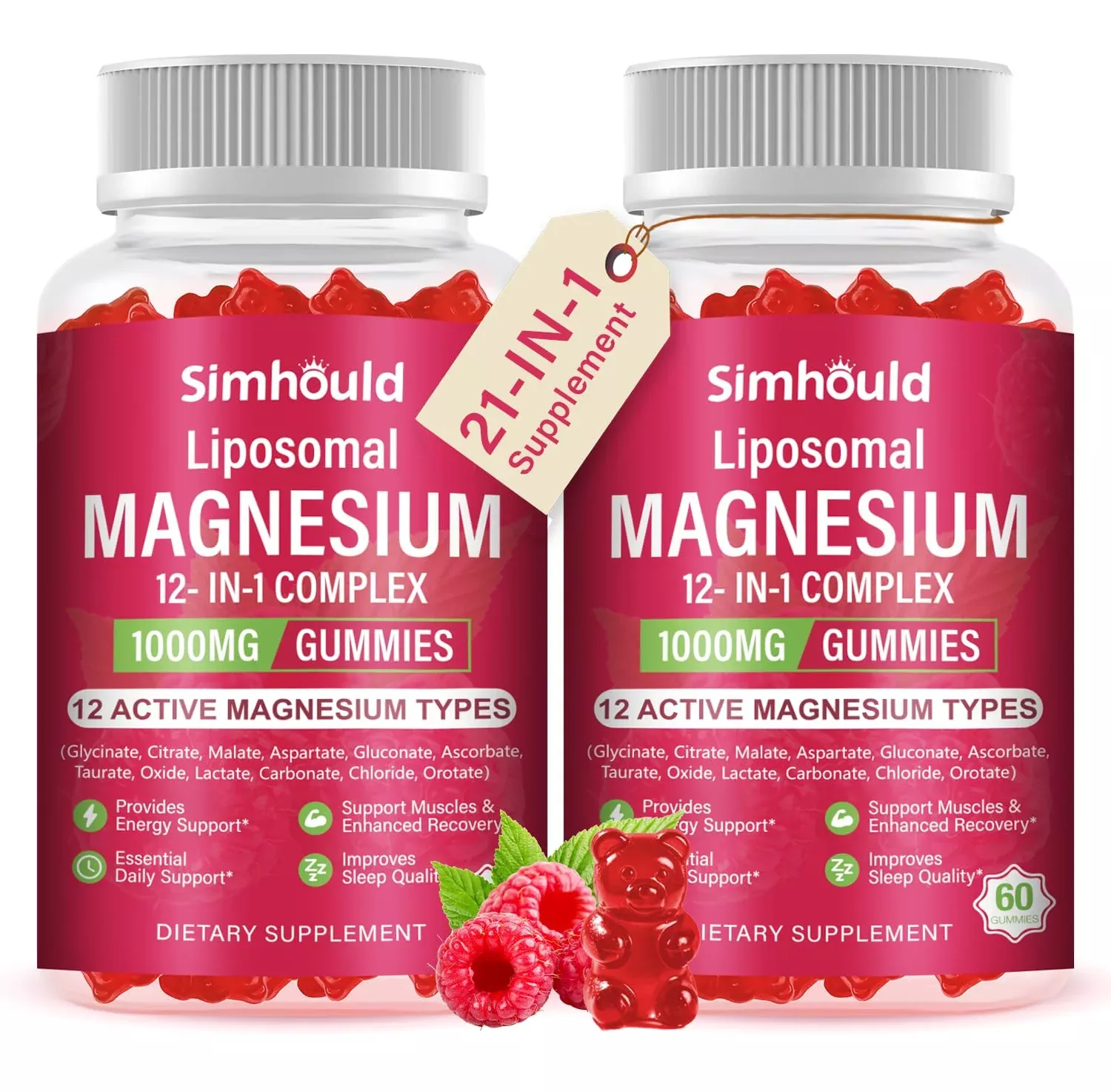 2 Packs Liposomal Magnesium Complex Gummies-as 12 Forms of Magnesium Citrate,Glycinate,Malate,Oxide,and More with Vitamin D3, B6,C, Ashwagandha & CoQ10 for Women and Men-Support Bone & Muscle 120 Cts