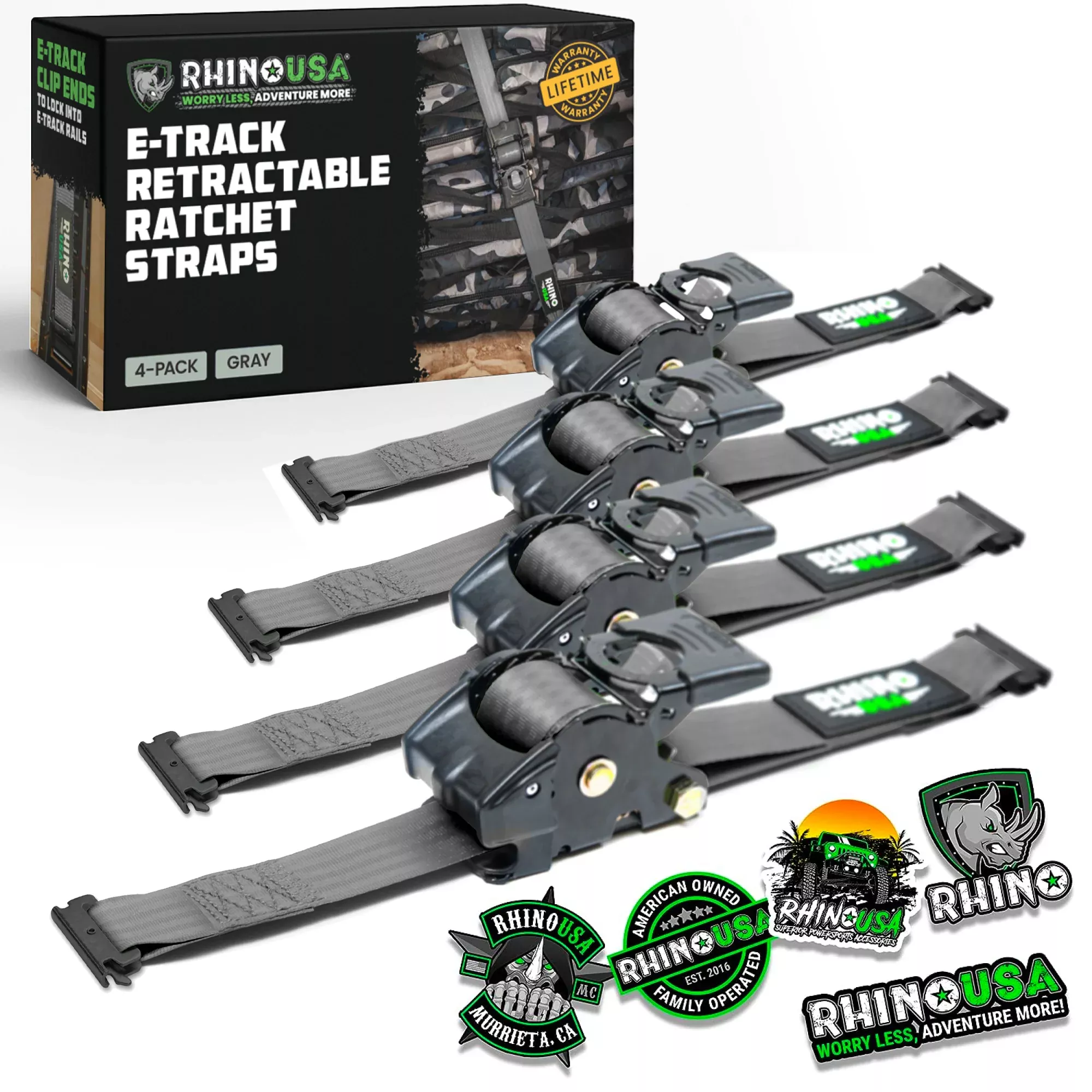 2" x 10' Retractable E-Track Ratchet Straps