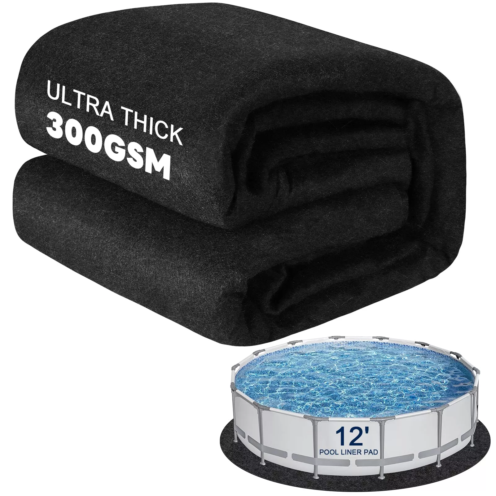 300G /M² Thicker Pool Liner Pad for Above Ground Swimming Pools,12 Ft Round Under Pool Padding, Durable Geotextile Material, Double Density Puncture Resistant, Extend Liner Life,Mats for Pool Bottom