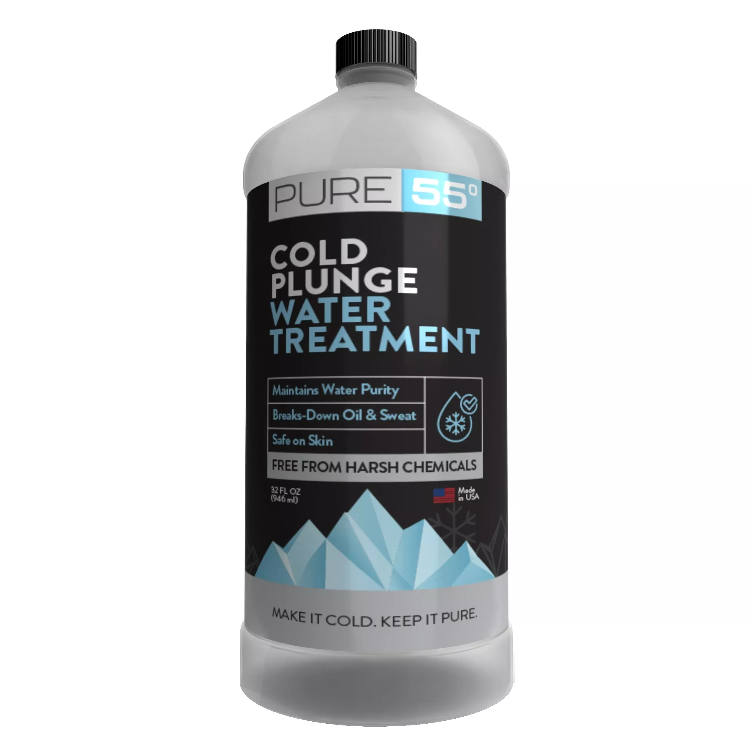 3in1 Cold Plunge Water Treatment, Weekly Natural Ice Plunge Stabilizer & Clarifier, Harsh Chemical Free, Fight Scum & Odors for Clear Waters - Pure55 Made in The USA (32 Fl Oz)