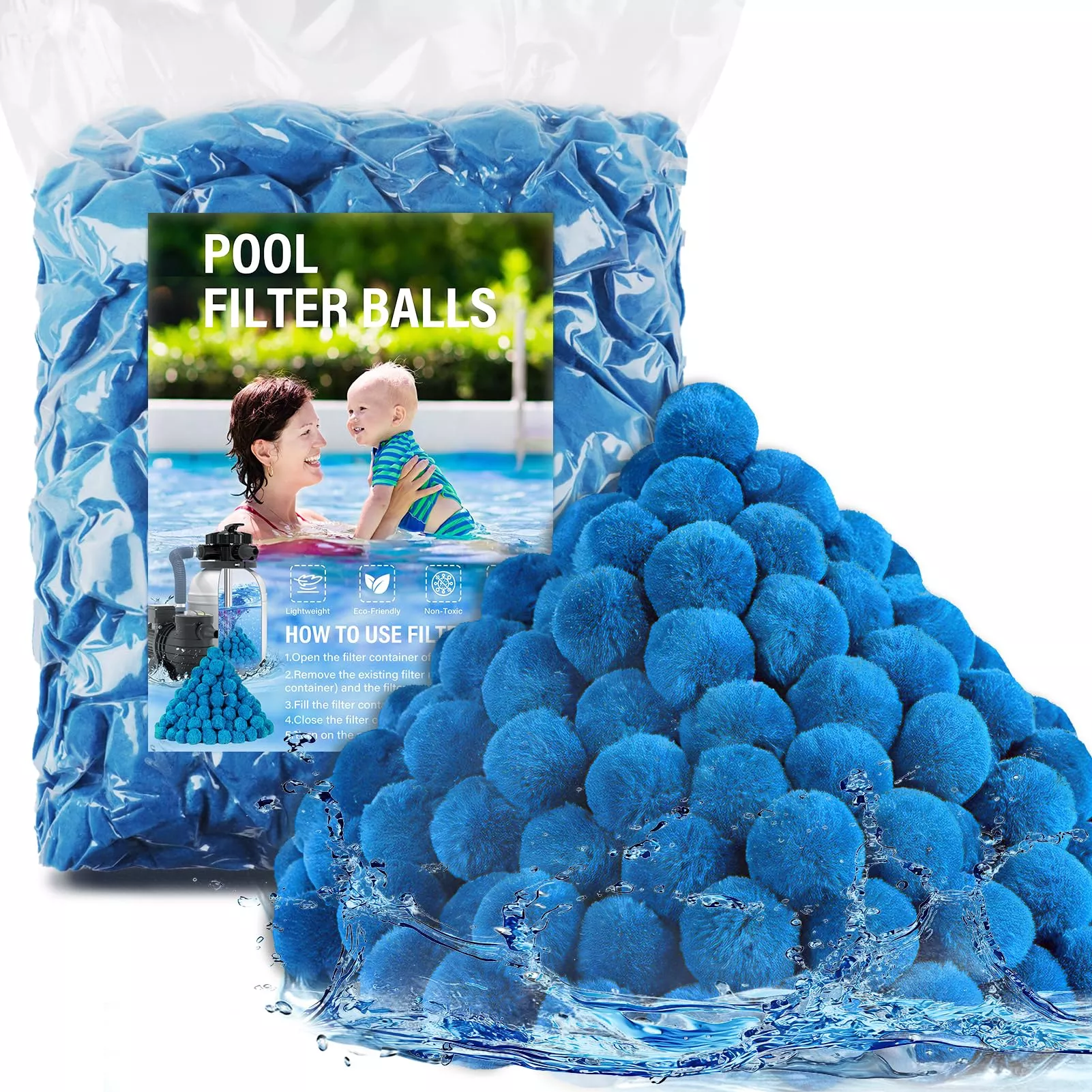 4 lbs Pool Filter Balls for Filter Pump, Upgraded High-Density Reusable Fiber Media Replace 150 lbs Filter Sand, Long-Lasting Filtration for Above Ground Swimming Pool, Aquarium & Pond