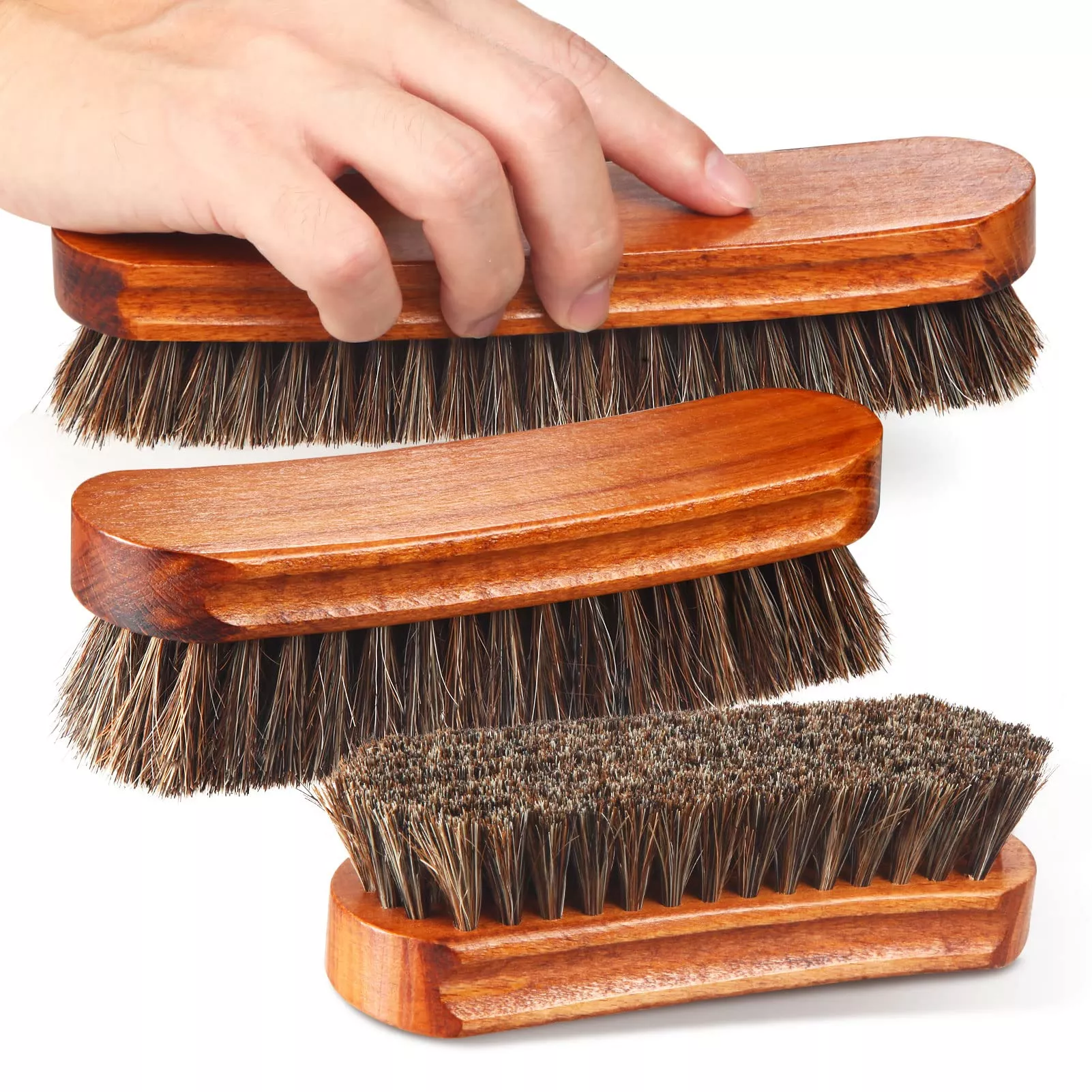 4 Pcs Horsehair Shine Shoes Brush Kit Polish Dauber Applicators Cleaning Leather Shoes Boots Care Brushes Suede Cleaner Brush with Microfiber Shoe Gloves(3 Pcs Shine Brush)