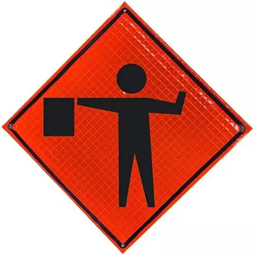 48" x 48" Non-Reflective Vinyl Roll-Up Sign with Ribs - Flagger (Symbol)