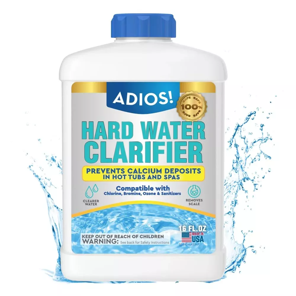 ADIOS! Hot Tub Hard Water Calcium Remover with Scale and Stain Clarifier, Soften Treat and Reduce Spa and Pool Deposits - Quart (32 oz)