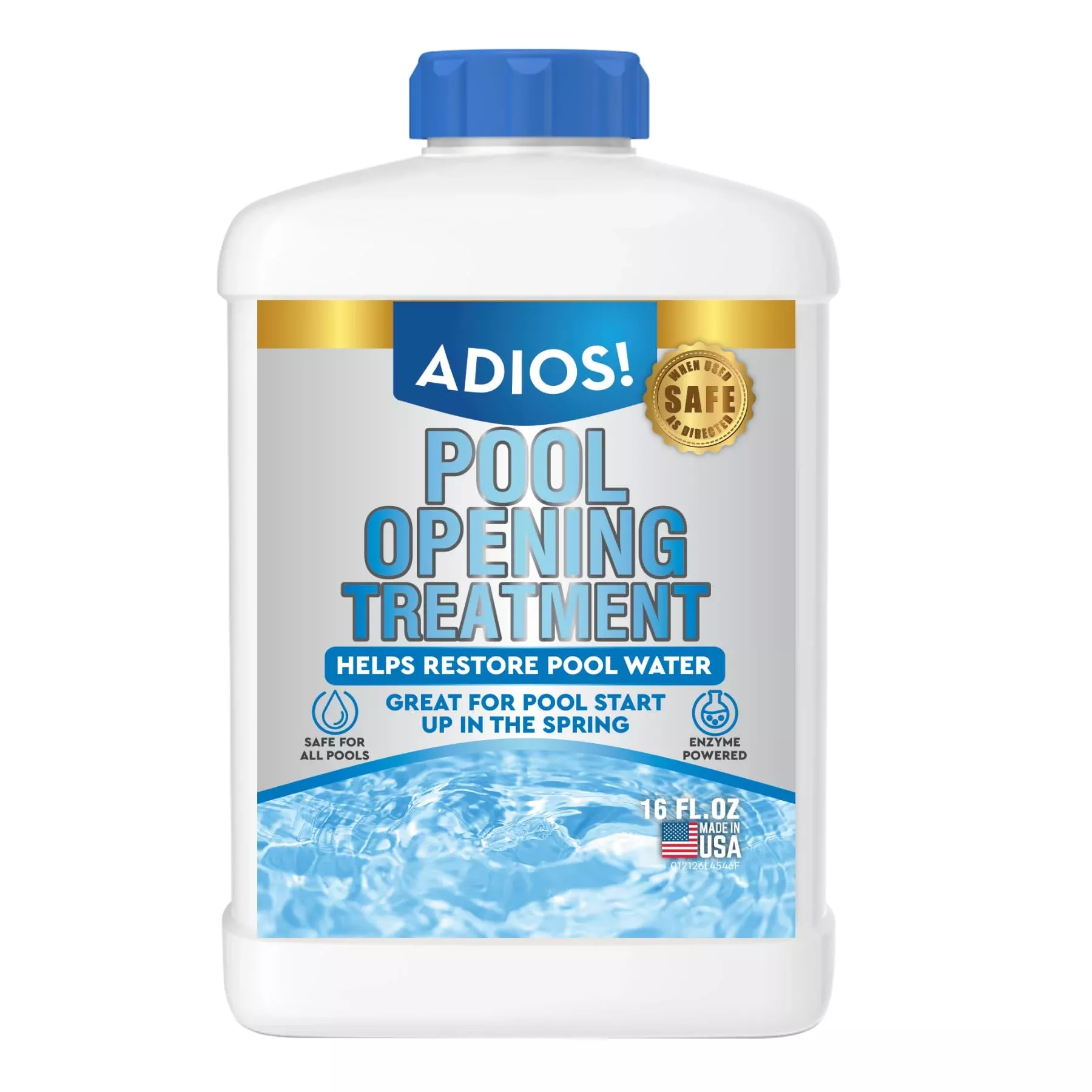 Adios! Pool Opening Treatment - Starter Enzymes for Above Ground Pools and Inground, Treats 40,000 Gallons for Winter Start Up Chemicals - 32oz (Quart)