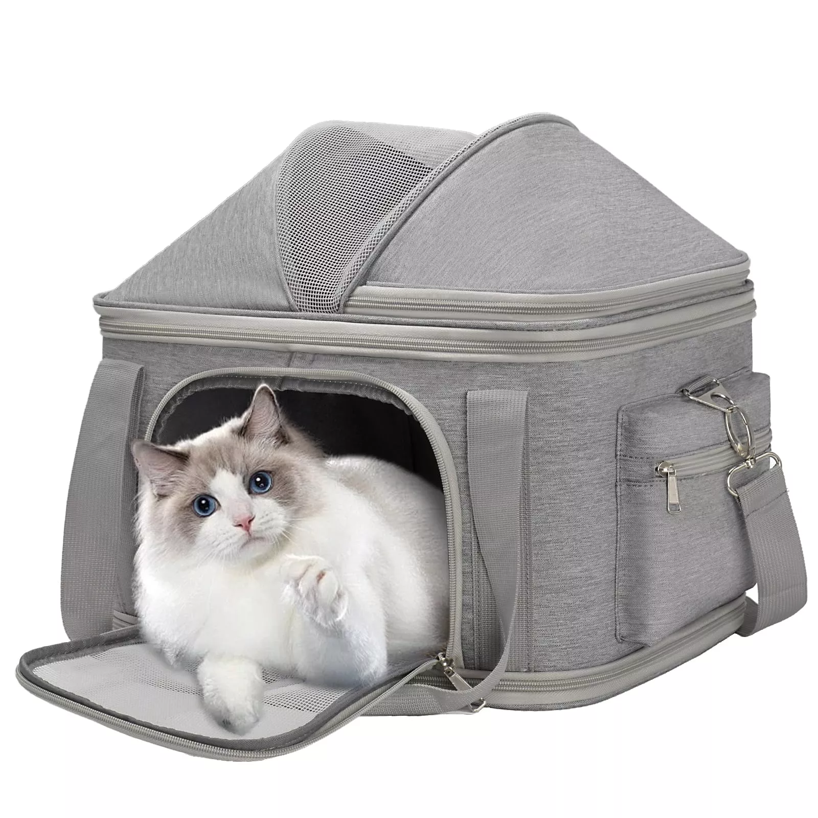 Airline Approved Pet Carrier Soft-Sided Dog Carriers Travel Tote Bag for Small Dogs Cats, Foldable Pet Bag for Puppies Small Animals with Pockets (Grey, 16.2