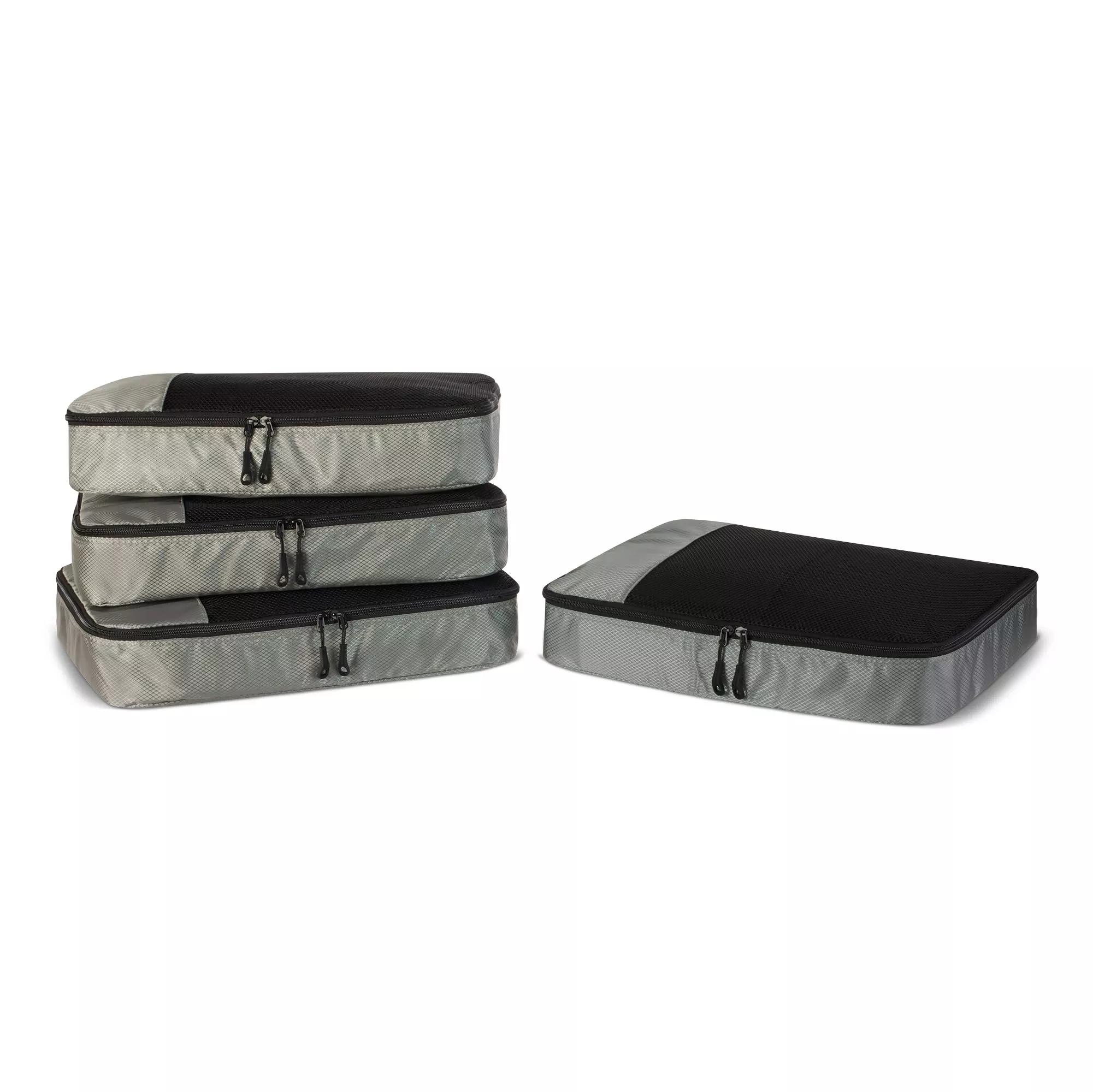 Amazon Essentials 4-Piece Packing Cubes Travel Accessories Set, Luggage Organizer, Suitcase Organizer with Double Zipper, Mesh Top, Space-Saving, Large, Gray (Previously Amazon Basics)