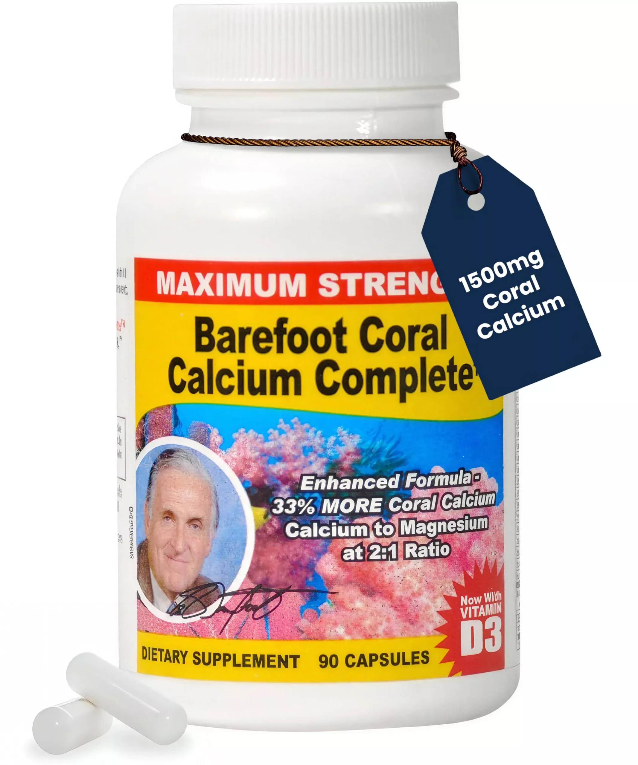 Barefoot Coral Calcium Complete 90 Count - Coral Calcium 1500mg Capsules - Bone Health - 72 Trace Minerals, Calcium, Magnesium & Vitamin D3 - Developed by Bob Barefoot