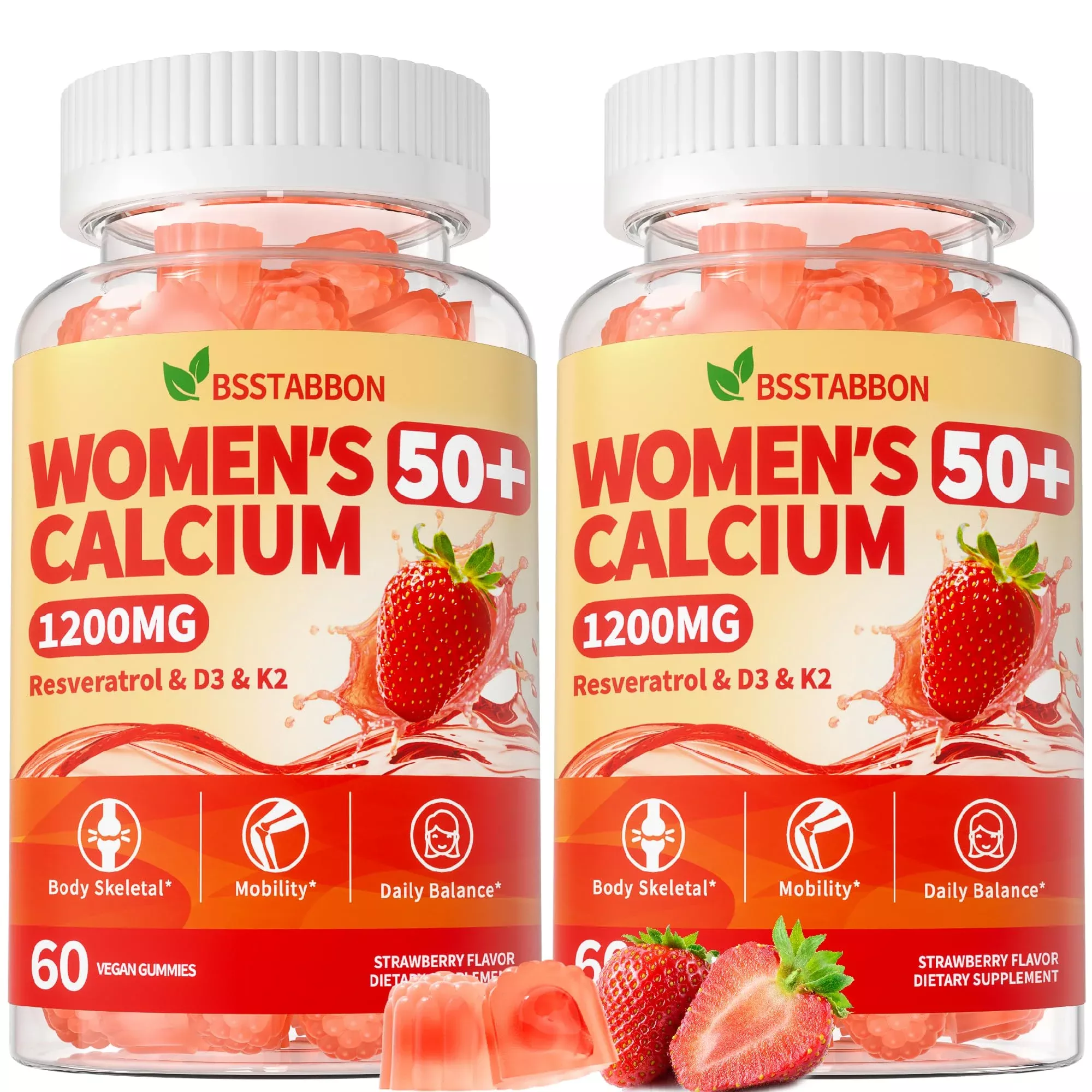 BSSTABBON 50+ Women’s Calcium Citrate Gummies: 1200mg Chewable Calcium Gummy Supplements Plus Magnesium Zinc Vitamin D3 K2 B12 B6 - Energy Immune Overall Health Support Vegan Sugar Free(120Count)