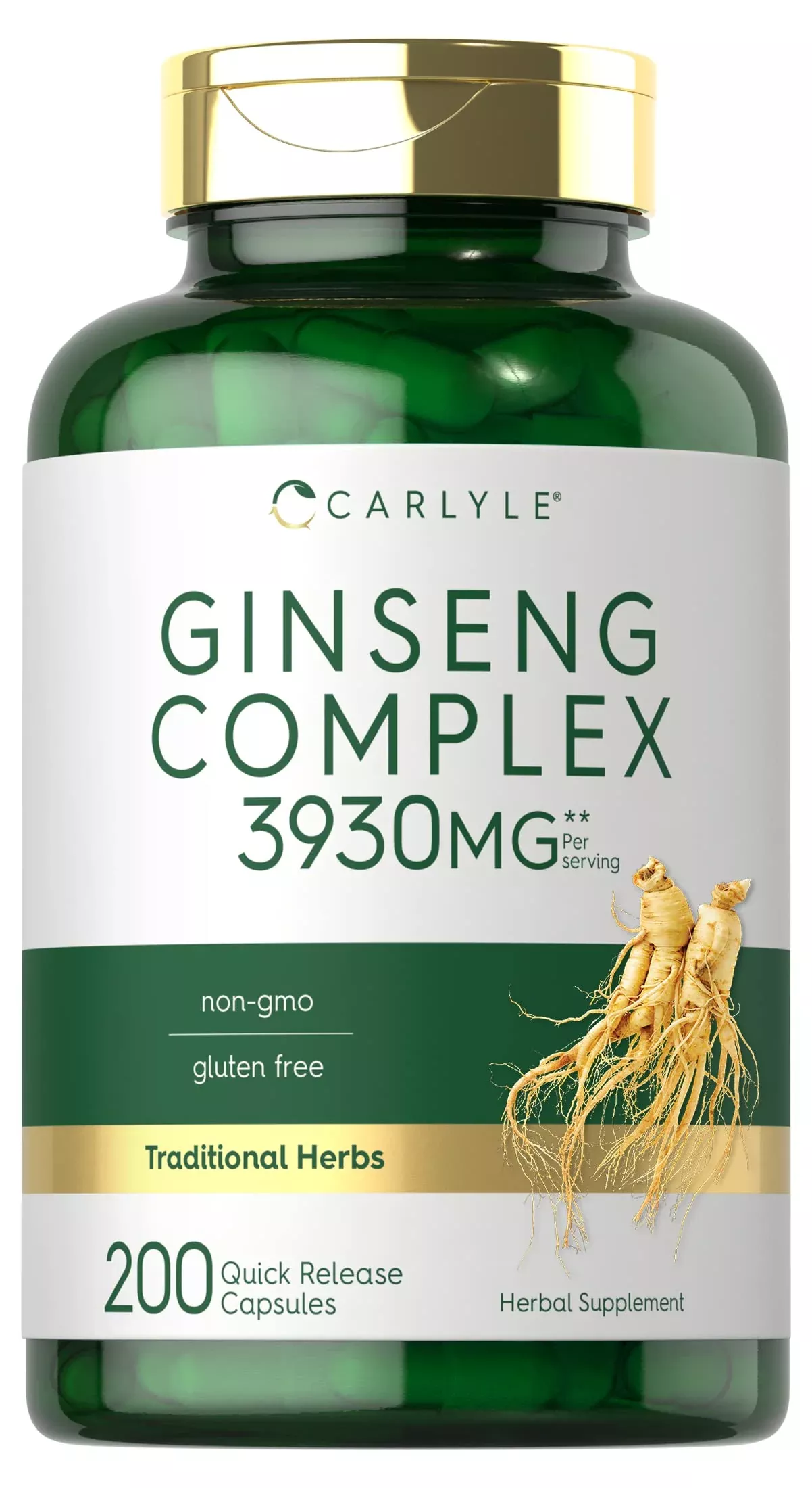 Carlyle Ginseng Complex Capsules | 200 Count | Traditional Herbal Root Extract Supplement | Non-GMO and Gluten Free