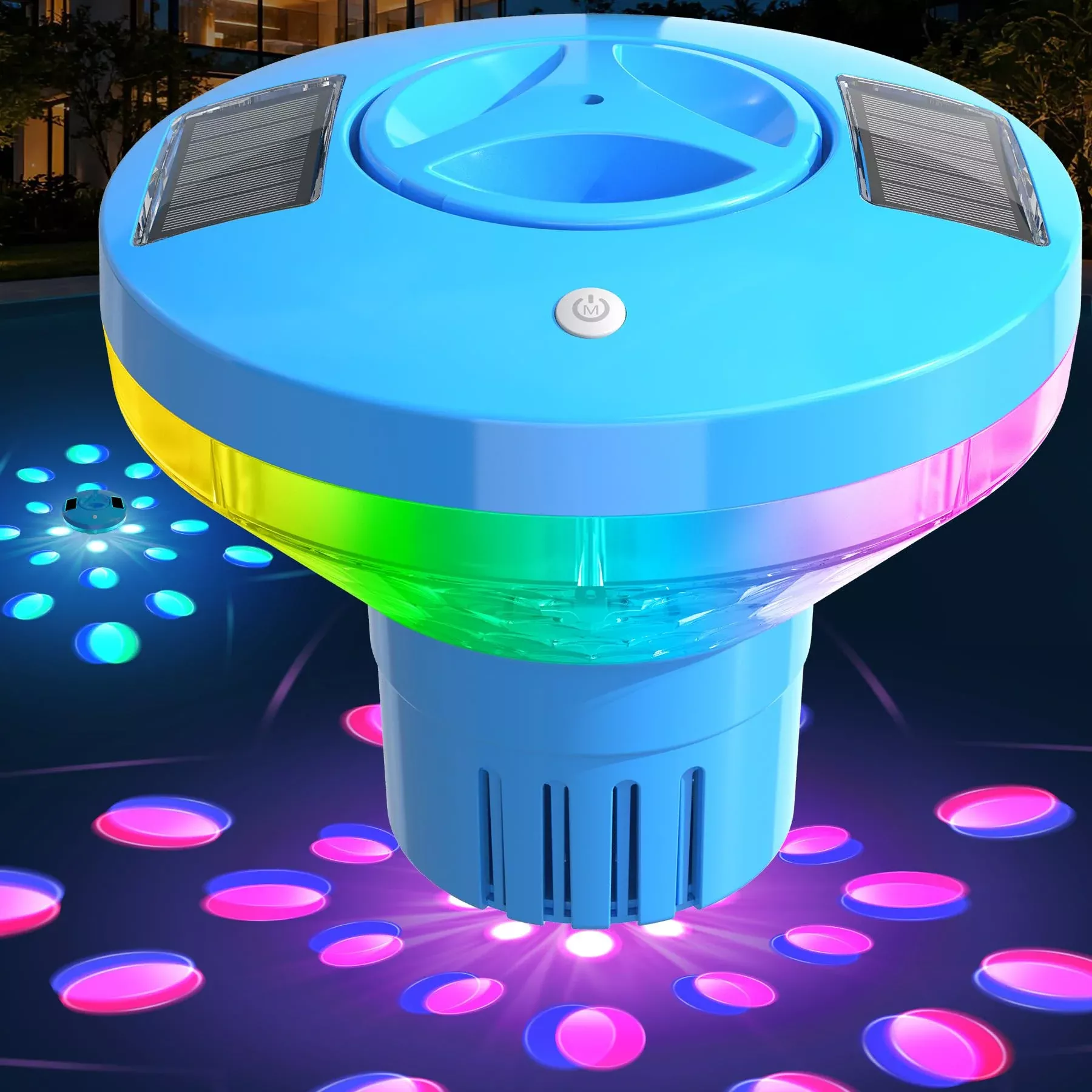 ChlorBlu Solar Chlorine Floater,Chlorine Floater with Colorful Lights,Large Capacity Floating Chlorine Dispenser for Pool,7.6