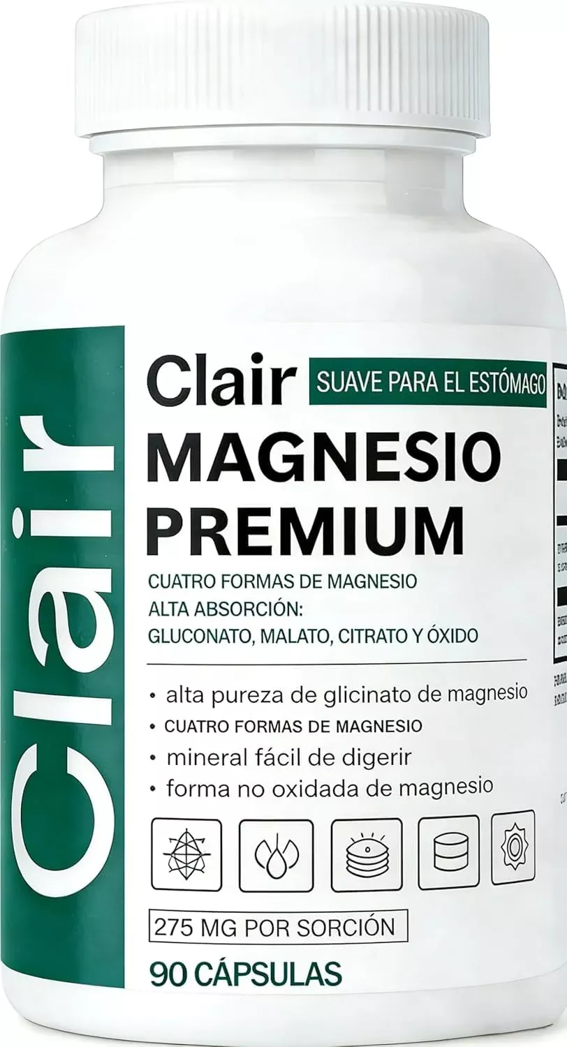 Clair Magnesio Premium, Clair Magnesio, Ingredientes sin OGM, Sin Gluten ni SOJA, Apto para veganos. 90 cápsulas. (1 artículo)