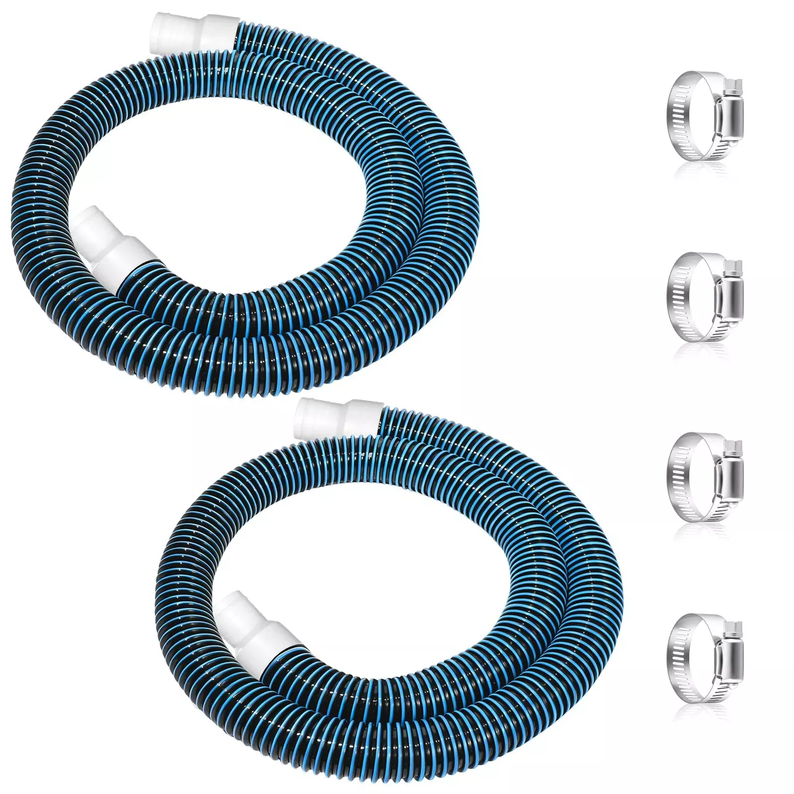 Conderyang 2 Pack 1.25×59in EVA Pool Professional Hoses with 2026 Upgrade Flexible Tube Head and 4 Metal Clamps for Above Ground Pools Pump Replacement Hose Pool Supply for Heavy Duty Hose (White)