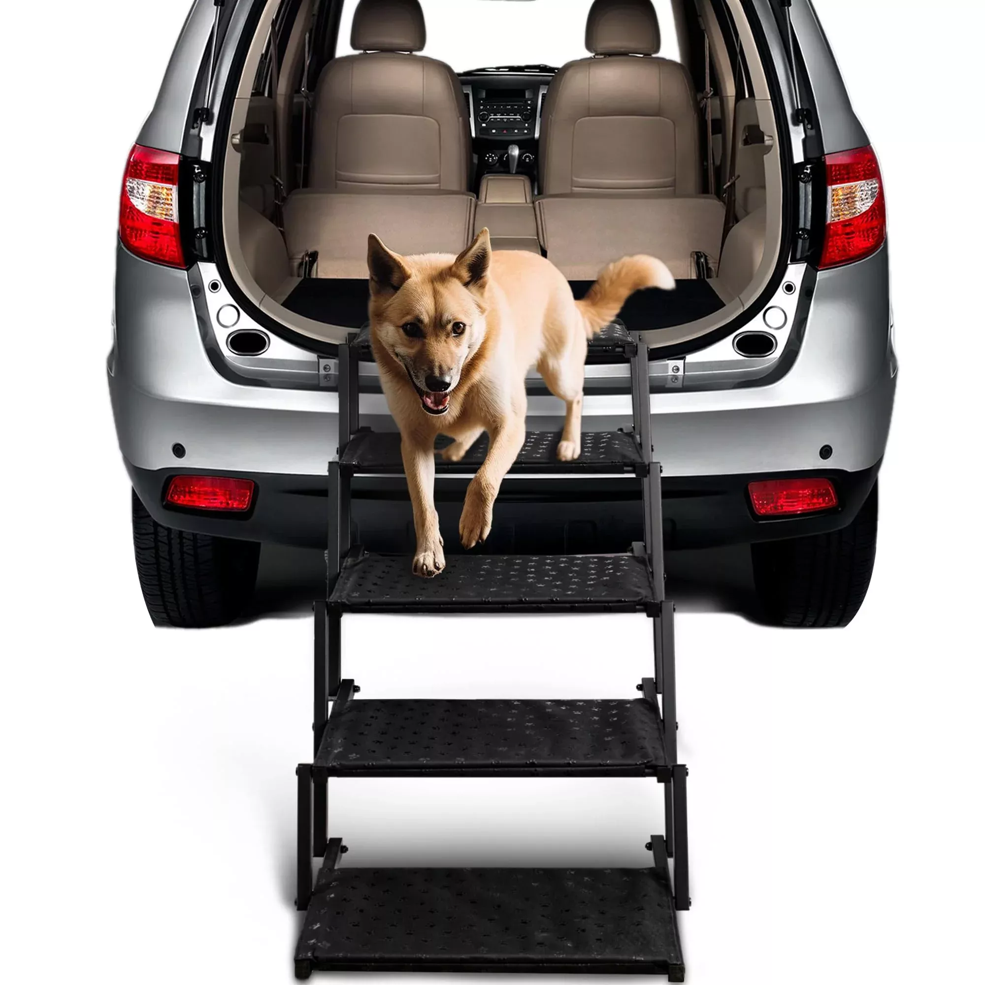 Dog Stairs for Car - Foldable Dog Ramps for Large Dogs with Non Slip Surface, Portable Dog Steps for Cars and SUV, Truck, Support Up to 200 Lbs