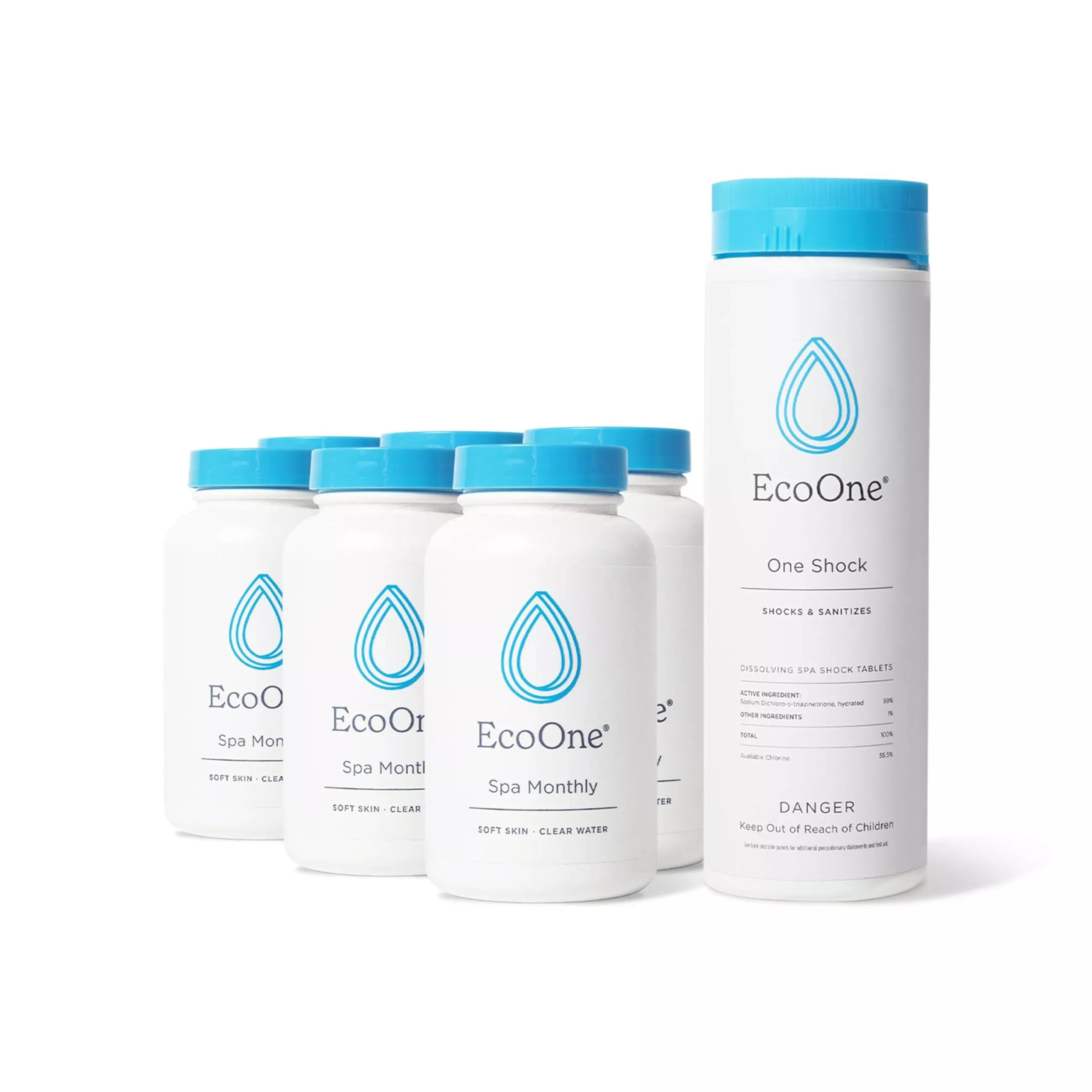 EcoOne Hot Tub Chemical Maintenance & Supply Kit | Spa Shock & Conditioner Kit | Contains Oneshock Chlorine Granular & SPA Monthly Conditioner | 6 Month Supply