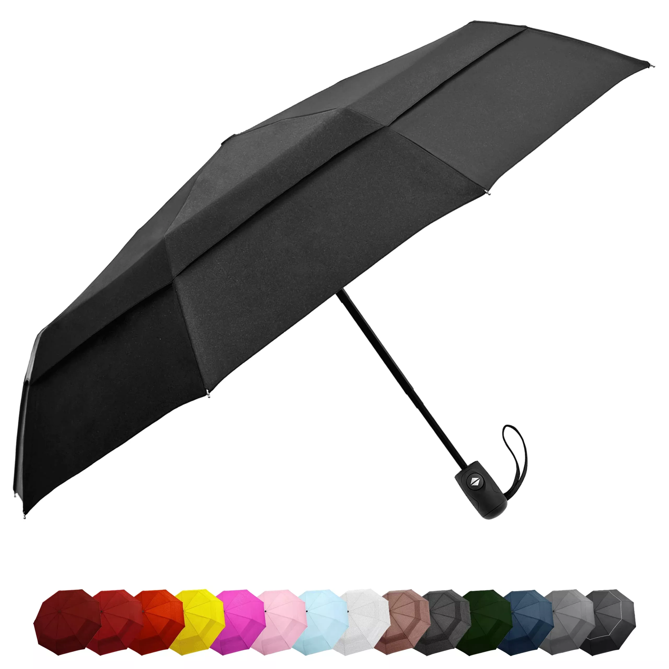EEZ-Y Travel Umbrellas for Rain - Wind Resistant w /Open Close Button - Black