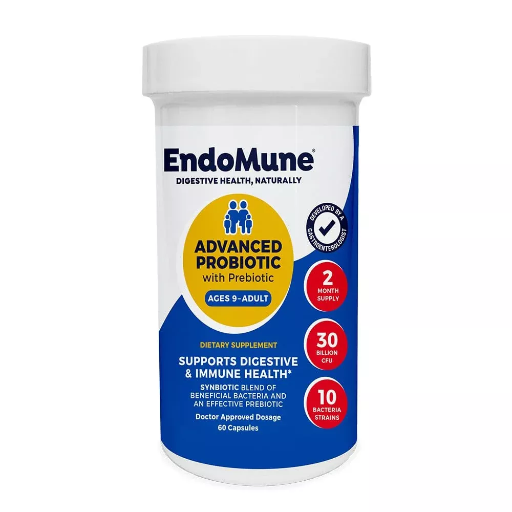 Endomune Advanced Adult Multi-Strain Probiotic Supplement with Prebiotic - 10 Strains, 30 Billion CFU - Physician Formulated (60-Count)