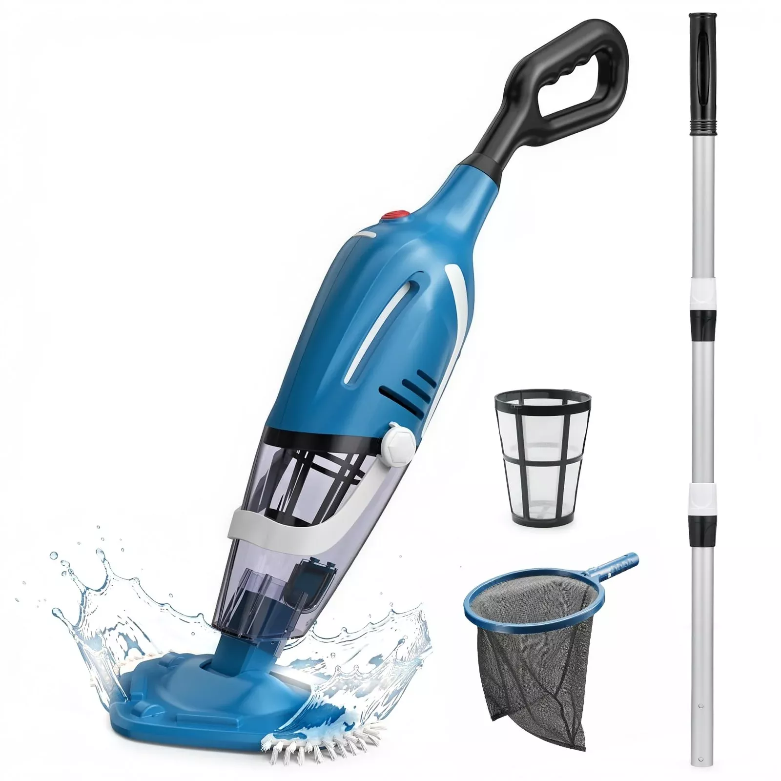 Enhulk PC40 Cordless Pool Vacuum with Pool Net, Upgraded 80 Mins Runtime, 18.5 GPM Powerful Suction, 76.8'' Telescopic Pole, 1 Filters, Handheld Pool Cleaner for Above Ground & Inground Pools