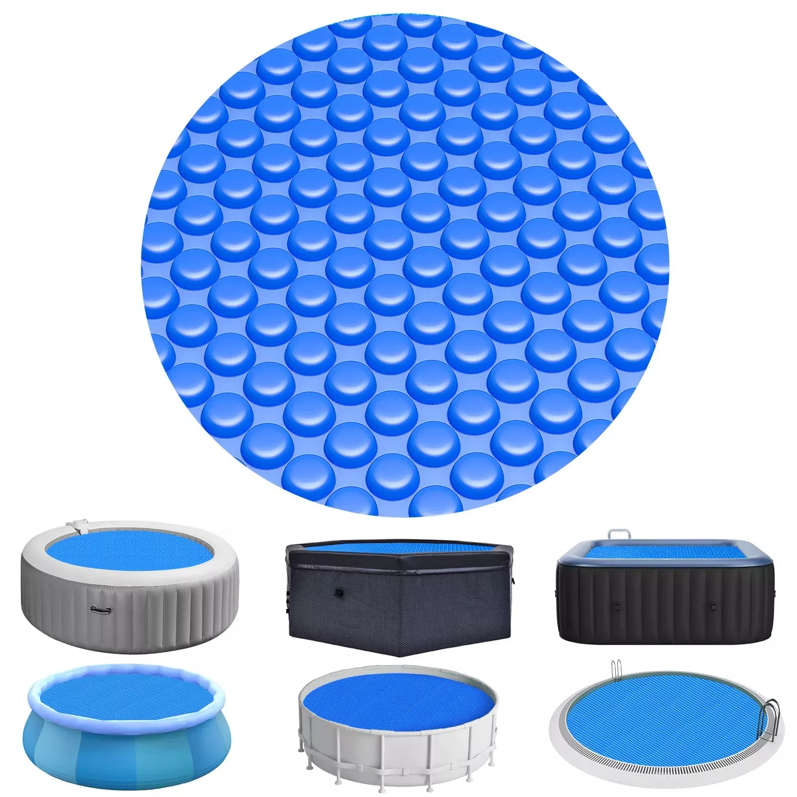 Evoio Solar Pool Cover 8 ft Round for Above Ground Inground Pools Bubble Wrap Covers Hot Tub Spa Thermal Heating, 12 Mil Circle Blue Floating Blanket for 6-24 Foot Feet Diameter Swimming Pools