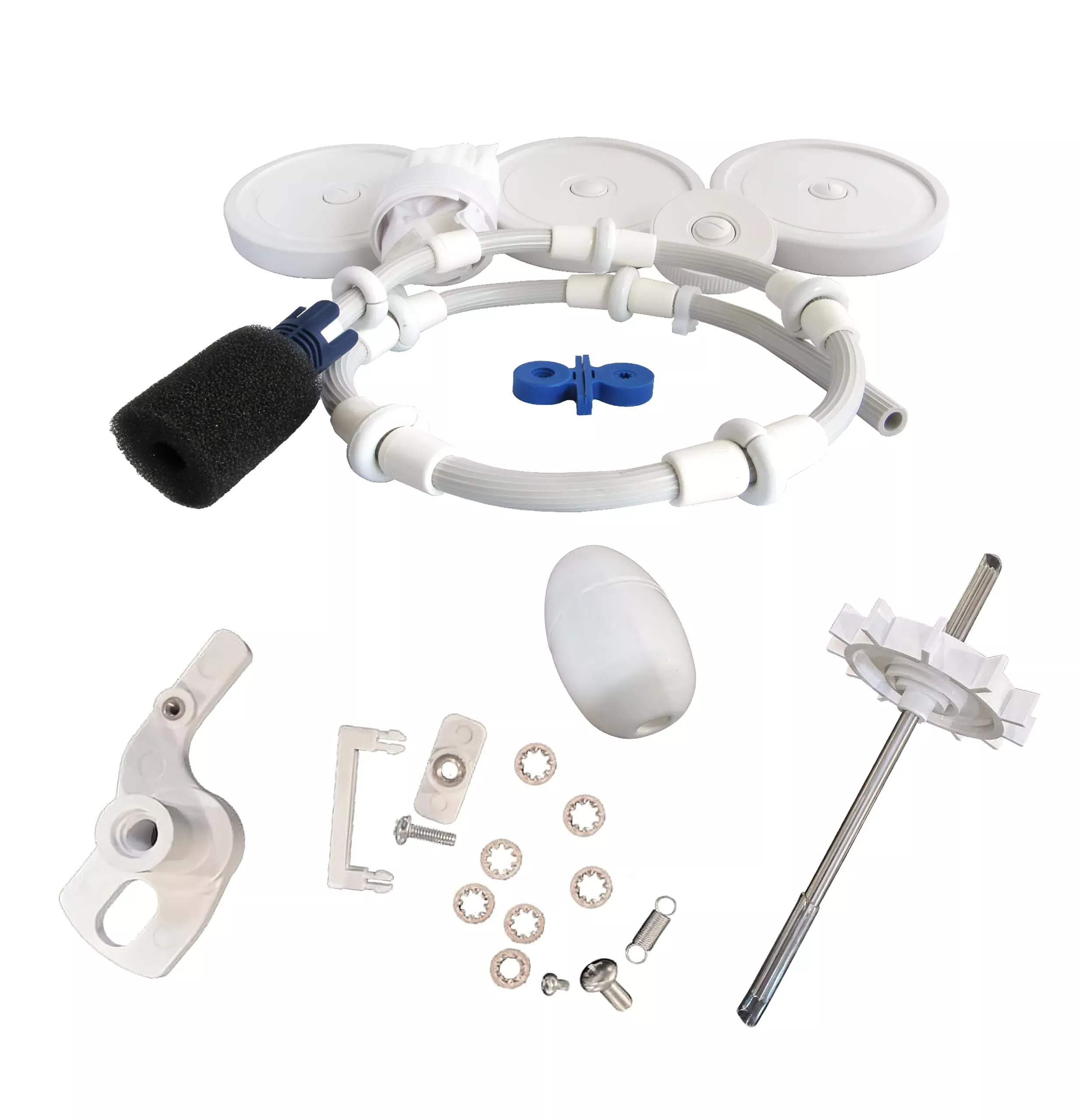 FibroPool Polaris 180 /280 Rebuild Kit – Wheels, Bearings, Turbine, Bag, Tail Hose, Head Float & Scrubber – Complete Tune-Up for Polaris Pool Cleaner – White