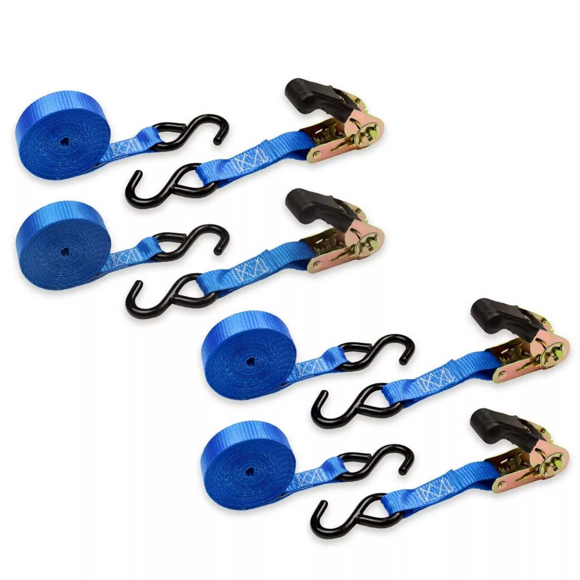 Four 1"x15' Cargo Ratchet Strap Tiedown W/ S Hooks