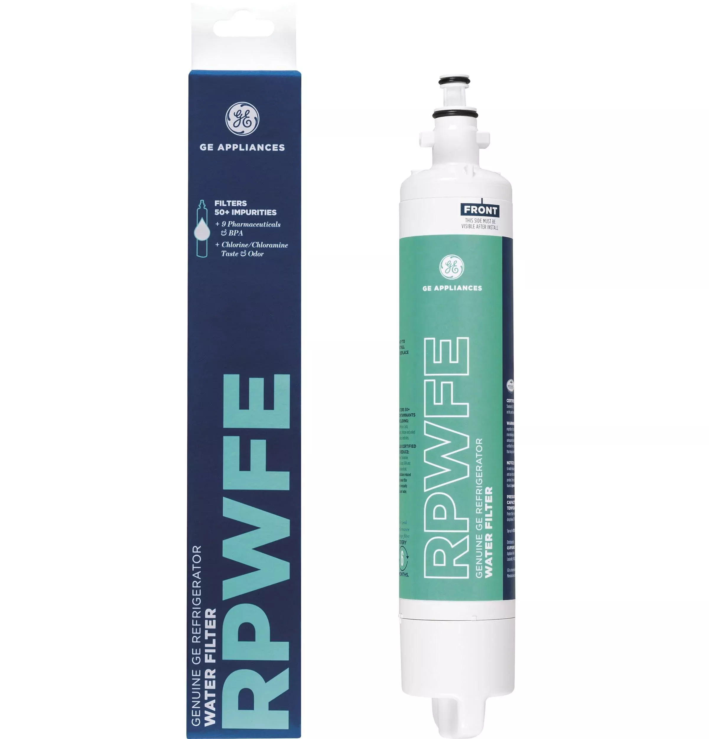 GE RPWFE Refrigerator Water Filter, Genuine Replacement Filter, Certified to Reduce Lead, Sulfur, and 50+ Other Impurities, Replace Every 6 Months for Best Results, Pack of 1
