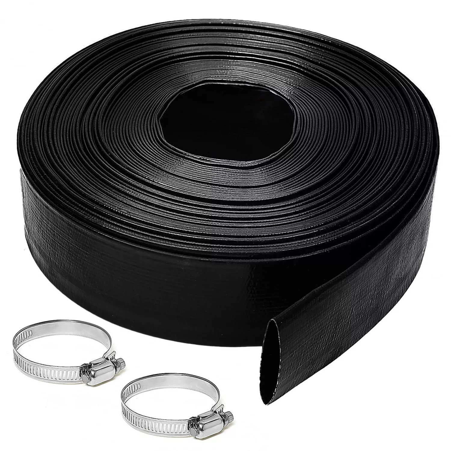 Gonioa 2 inches x 100 FT Heavy-Duty PVC Swimming Pool Backwash Hose, Reinforced Discharge Hose with Clamp for Swimming Pools, Blue