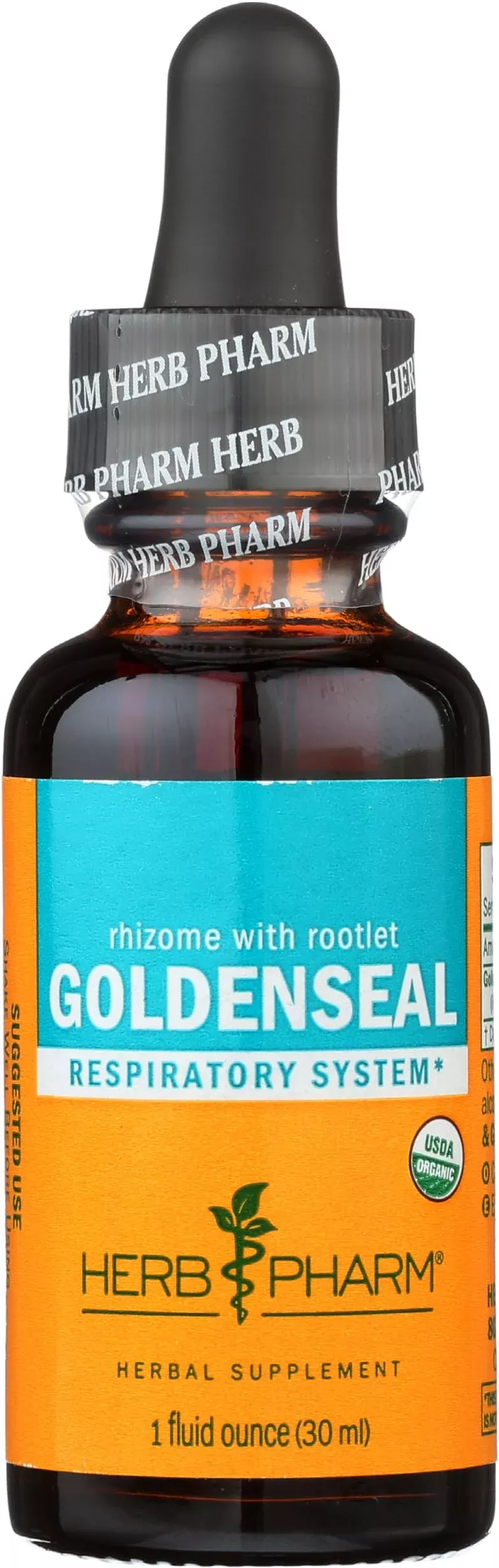 Herb Pharm Certified Organic Goldenseal Liquid Extract Drops for Respiratory System Support, Organic Cane Alcohol, 1 Oz