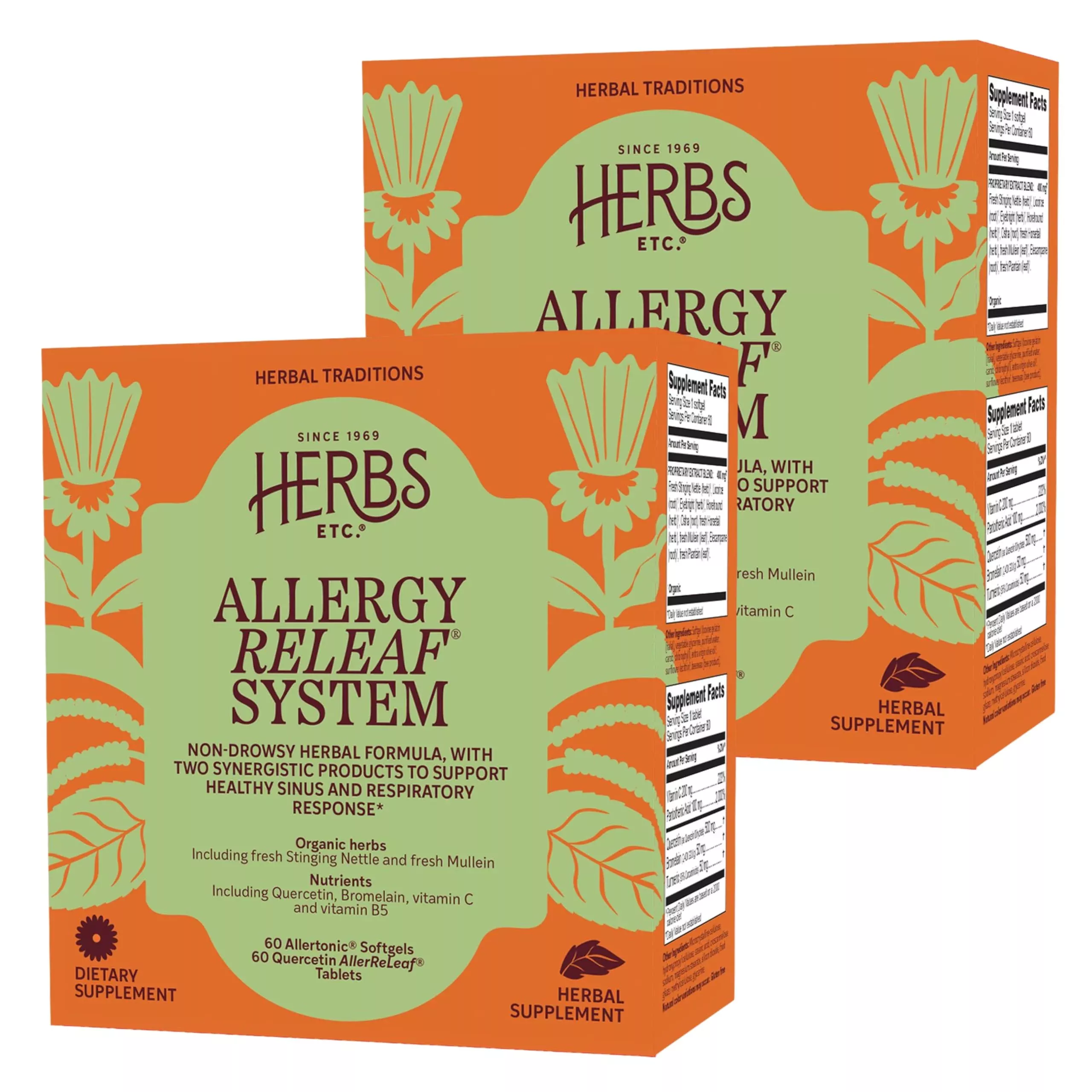 Herbs Etc. Allergy ReLeaf System - Natural Allergy Support for Overall Seasonal Comfort - Non-Drowsy Formula - Fresh Mullein & Organic Eyebright - 30 Count (30 Servings)