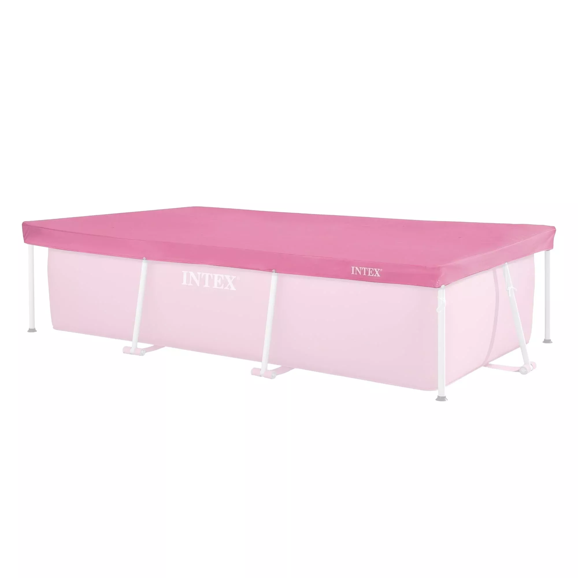 INTEX 28035E Pool Cover: for 8.5ft x 5.3ft Rectangular Metal Frame Pools – Includes Rope Tie – Drain Holes – 12in Overhang – Snug Fit