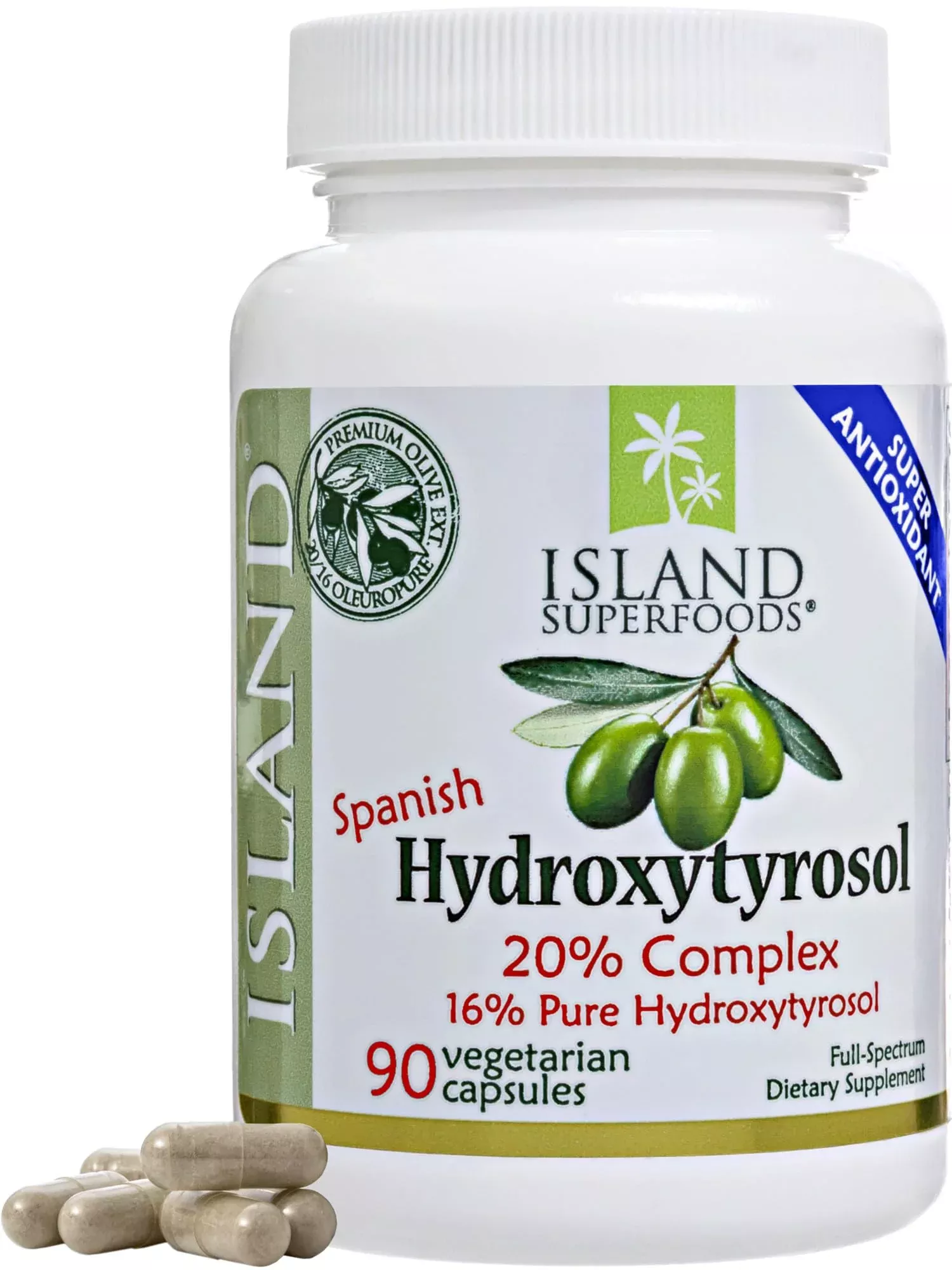 Island Nutrition, 20% Hydroxytyrosol Complex™ Olive Fruit Extract - Super Strength 100% Grown & Extracted in Spain. 90 Capsules, 100 mg, from The Maker of Real European Olive Leaf Extract