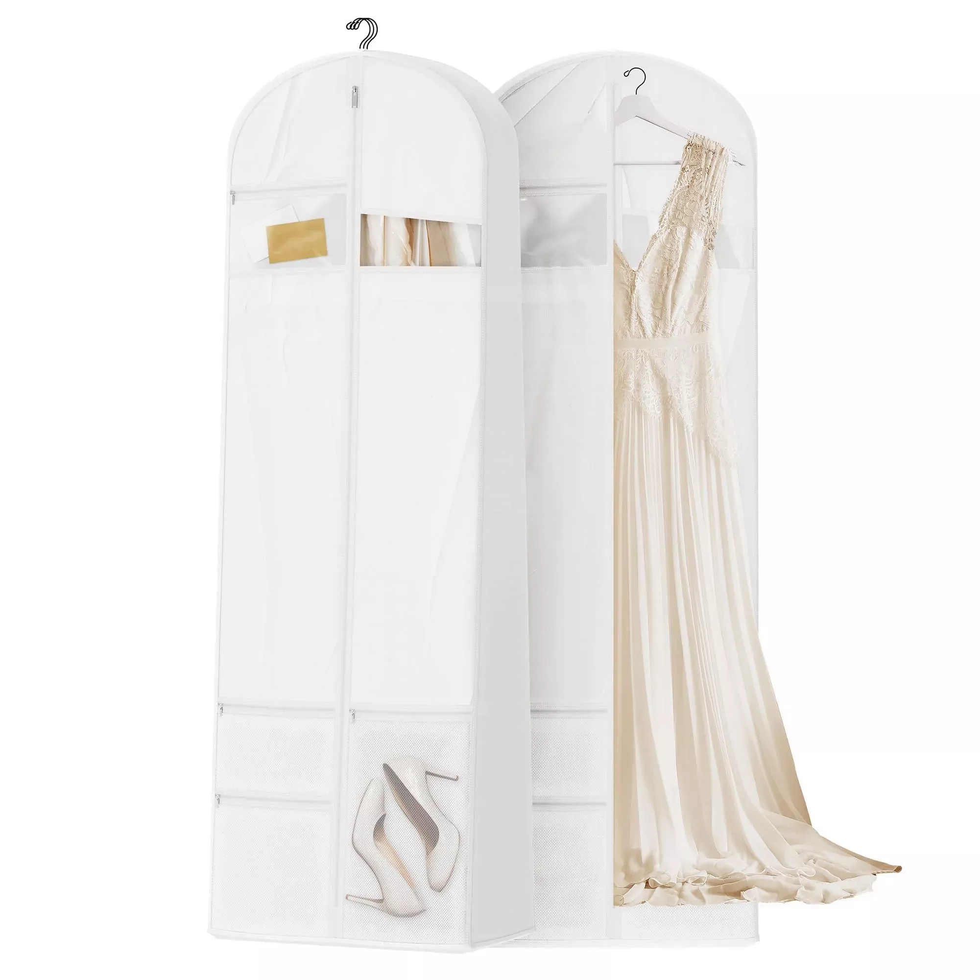 Lazebox 72inches Garment Bag with Zipper Pocket, Wedding Dress Bag for Gowns Long, White