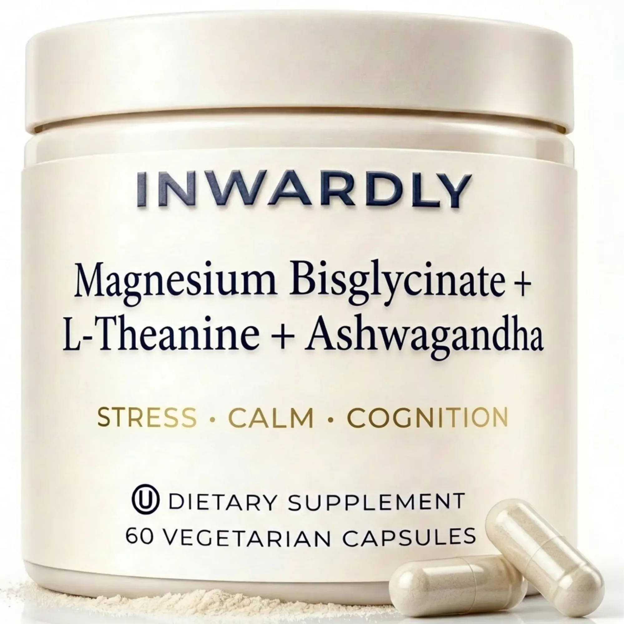 Magnesium Glycinate 500mg (as TRAACS Bisglycinate) + KSM-66 Ashwagandha 300mg + L-Theanine 200mg - Sleep, Stress & Cognitive Support - High Absorption Chelated Magnesium Supplement - 60 Vegan Capsules