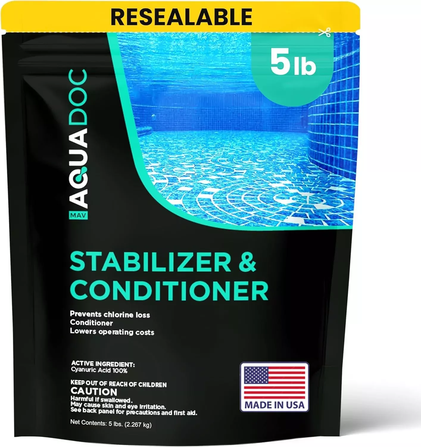 MAV AquaDoc Pool Stabilizer and Conditioner - 5lb - Cyanuric Acid Stabilizer for Swimming Pools - Pool Chemicals Made in the USA
