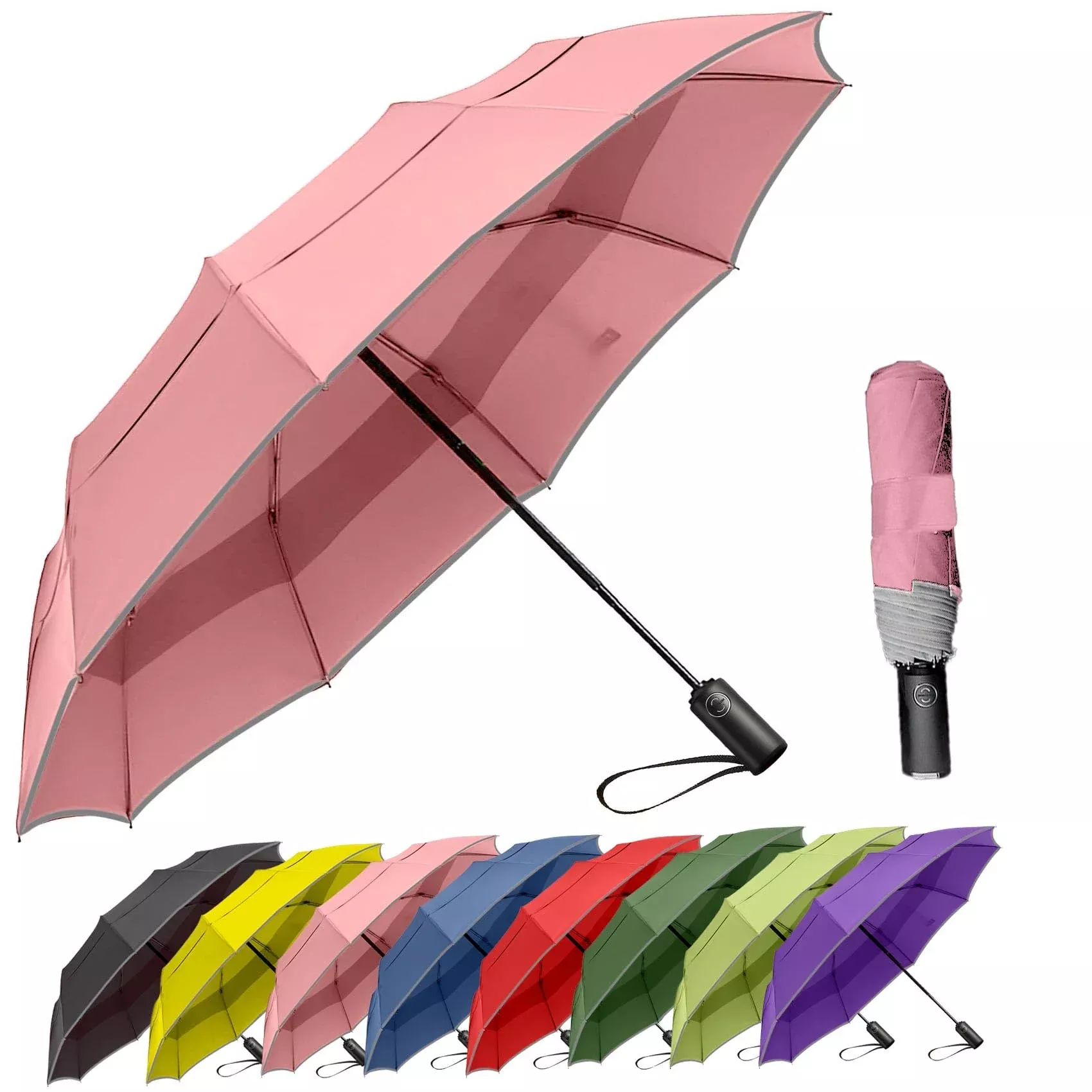 MRTLLOA 42 /49 Inch Compact Travel Essentials Umbrella for Rain, Lightweight, Portable, Automatic, Strong, Waterproof Folding Umbrellas for Women, Men and Teenagers(49 Inch, Pink)