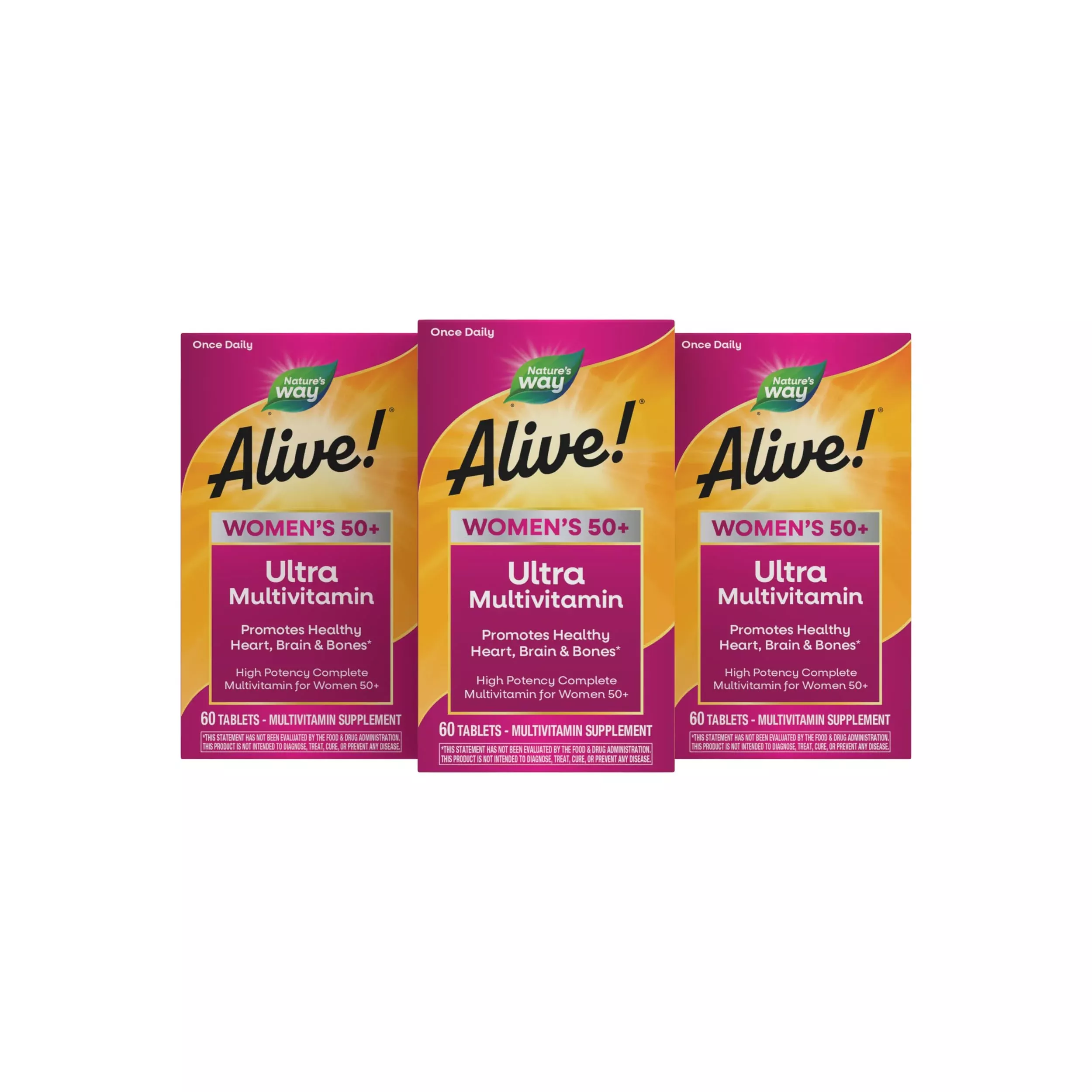 Nature’s Way Alive! Ultra Potency Multivitamin for Women 50 Plus, Complete High Potency Formula with Vitamin D3, C, E, Methylated B12, Supports, Heart, Brain, and Bone Health*, 60 Tablets
