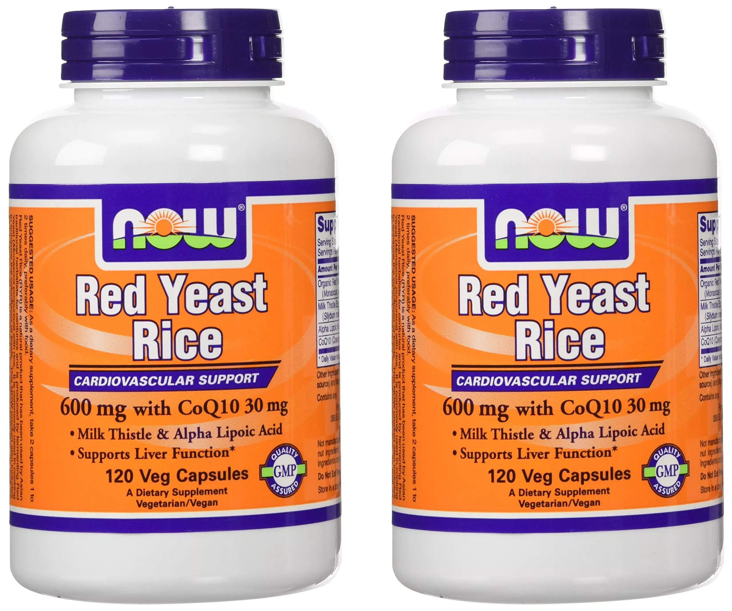 NOW Foods 600mg Red Yeast Rice & 30mg Coq10, 120 caps (pack of 2)