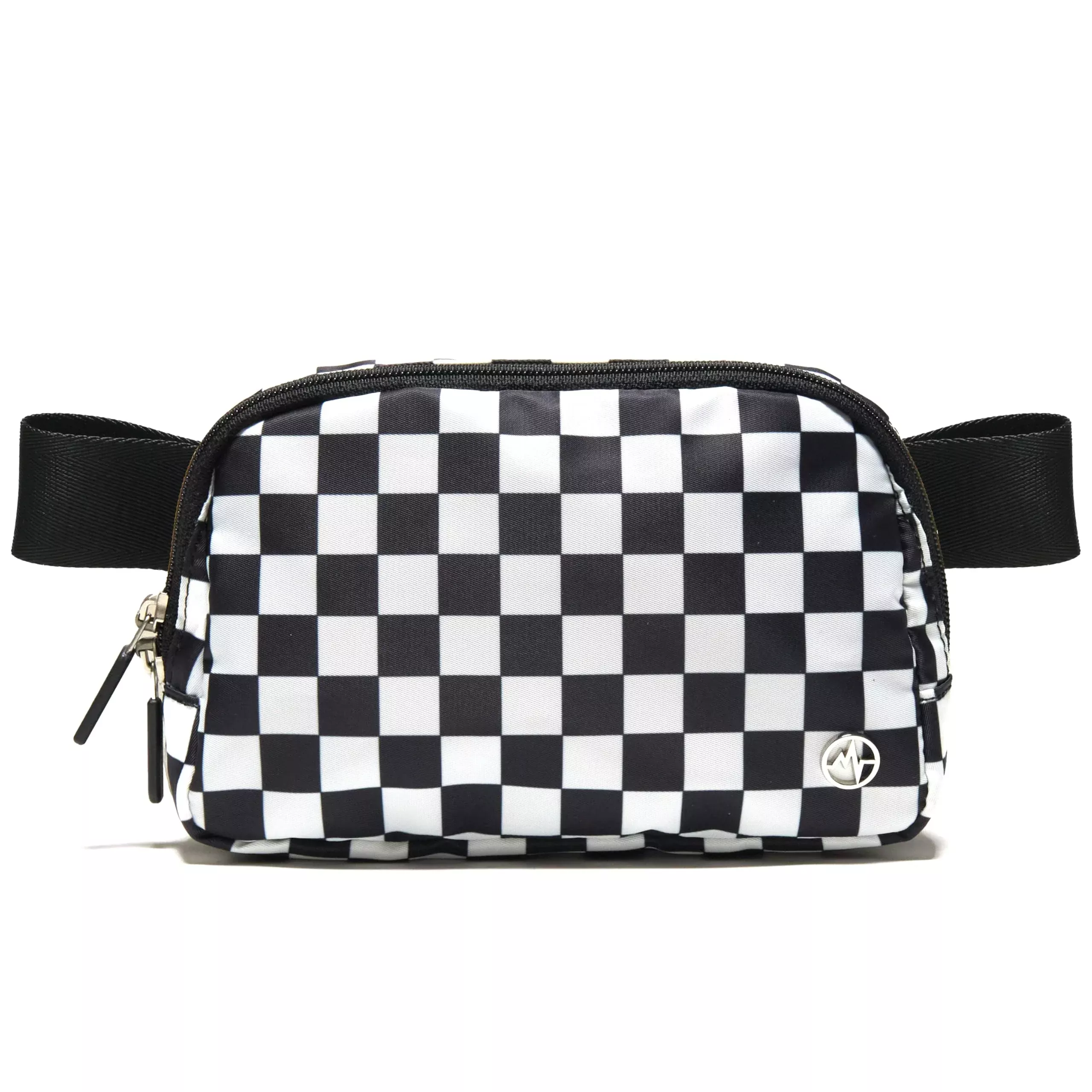 Pander Two Way Zipper Fanny Pack Nylon Everywhere Belt Bag for Women, Water Repellent Waist Packs, Crossbody Bags with Adjustable Strap (Checkered Black)