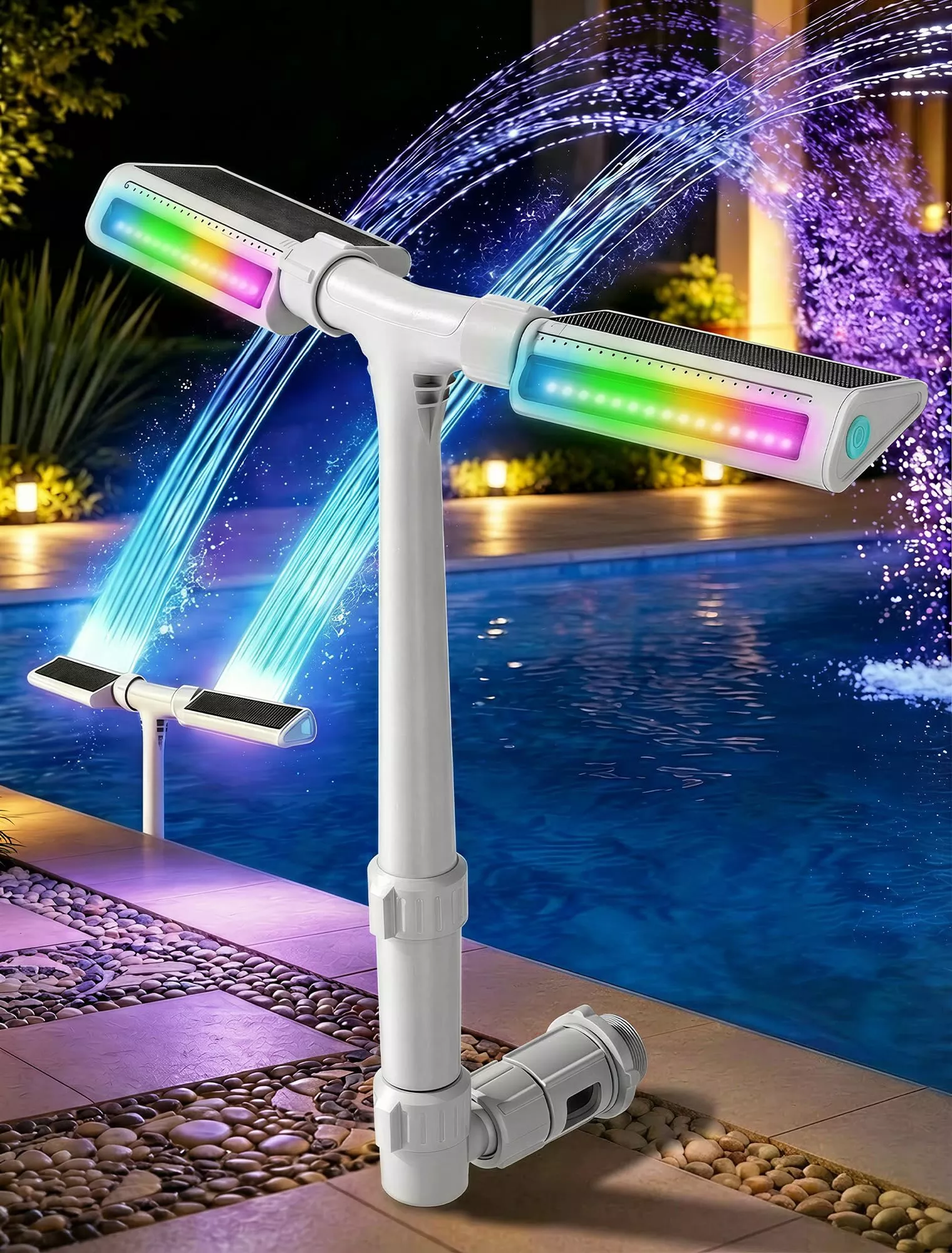 POOLHOUR 2026 Upgrade Height Solar Pool Fountain with 10-Color 4-Mode LED Lights, Auto Light-Sensing Pool Sprinkler Fountain for Above /Inground Pools, 360° Adjustable Spray for 8-16°F Cooling (Gray)